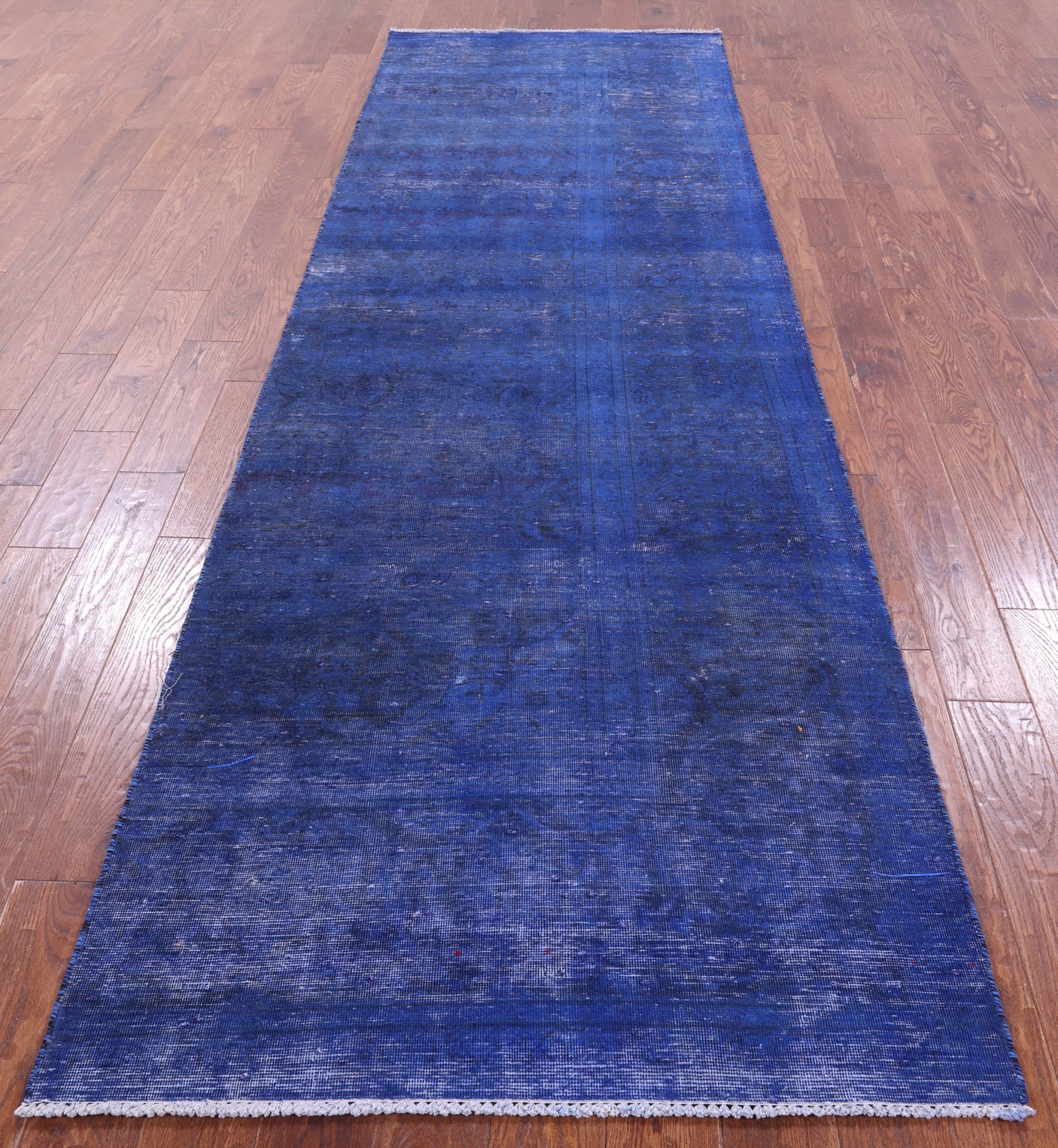 Blue Persian Overdyed Hand Knotted Wool Runner Rug - 3' 8" X 12' 0" - Golden Nile