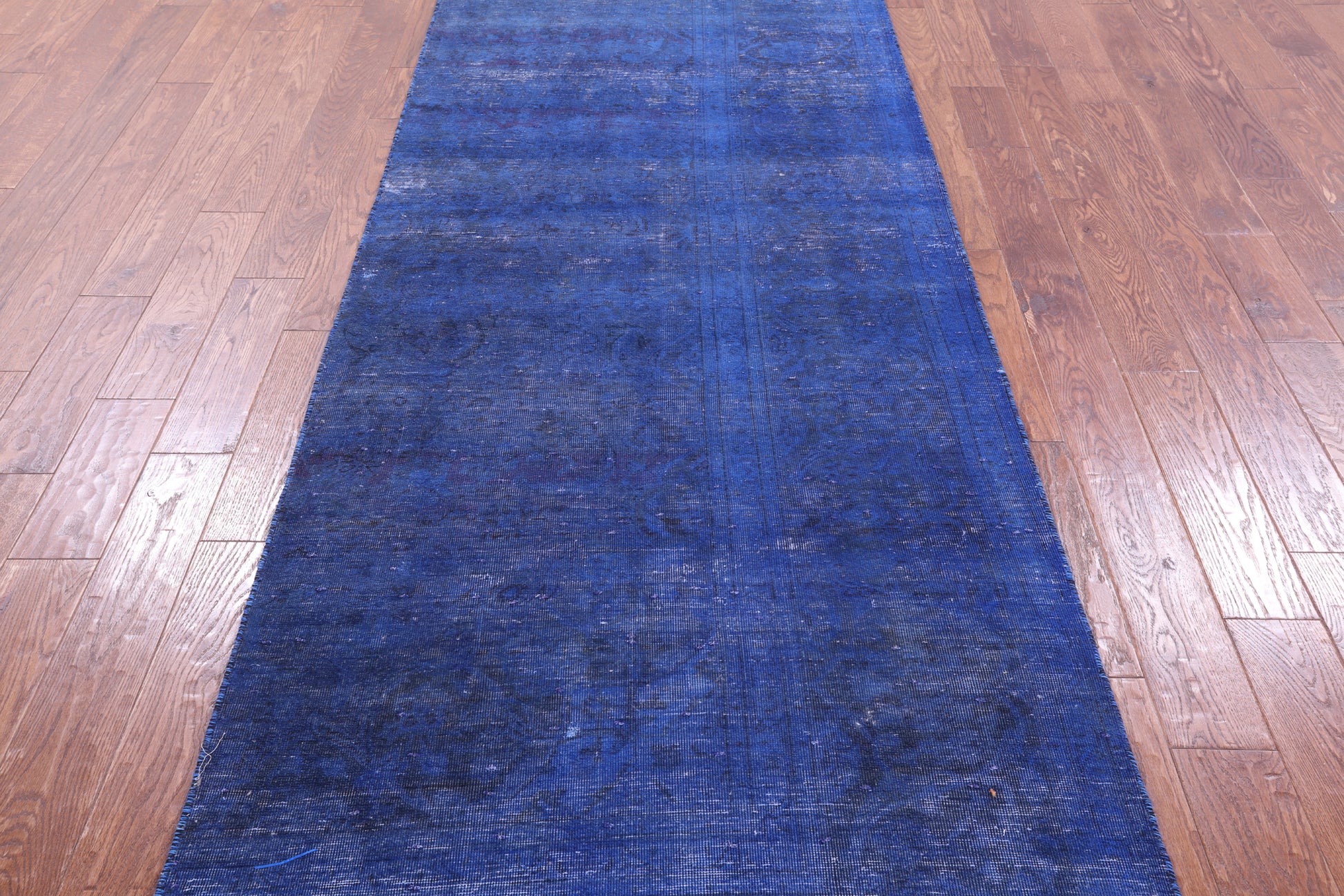 Blue Persian Overdyed Hand Knotted Wool Runner Rug - 3' 8" X 12' 0" - Golden Nile