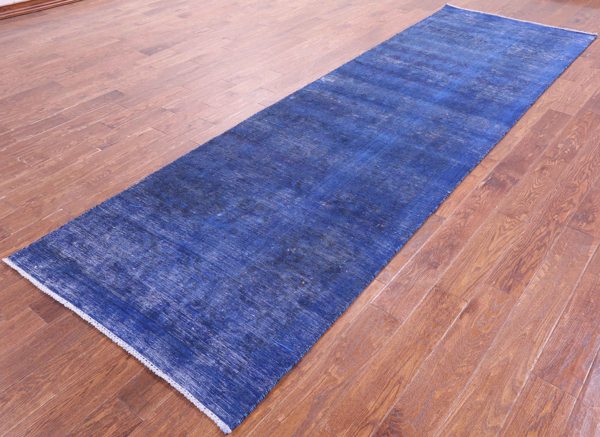Blue Persian Overdyed Hand Knotted Wool Runner Rug - 3' 8" X 12' 0" - Golden Nile