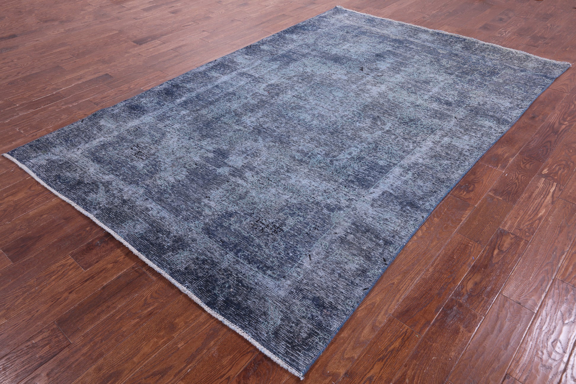 Blue Persian Overdyed Hand Knotted Wool Rug - 6' 7" X 9' 10" - Golden Nile