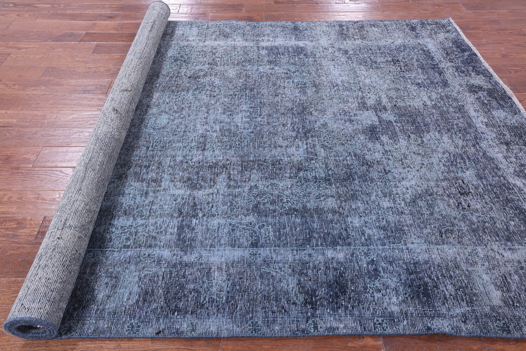 Blue Persian Overdyed Hand Knotted Wool Rug - 6' 7" X 9' 10" - Golden Nile