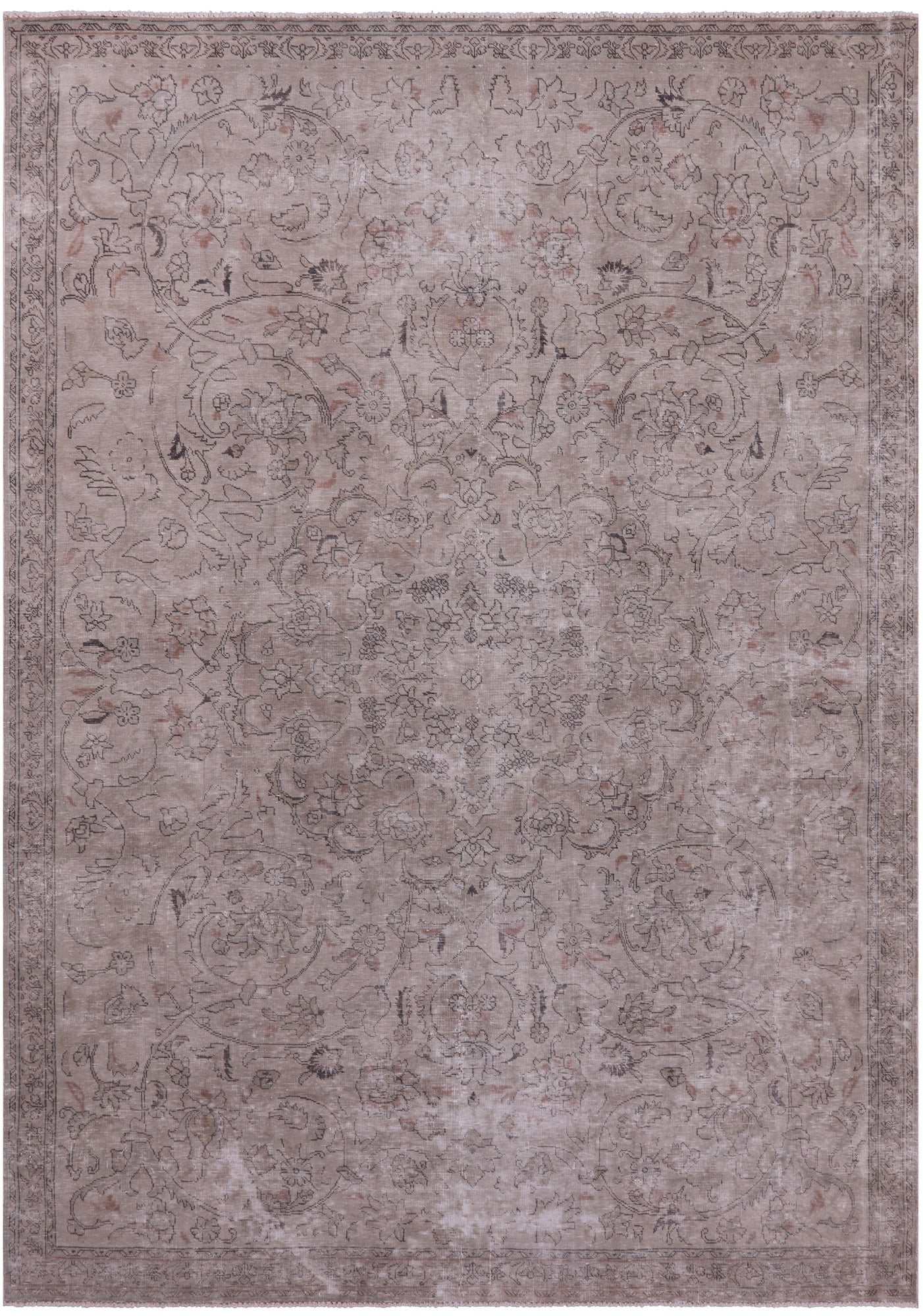 Ivory Persian Vintage White Wash Hand Knotted Wool Rug - 7' 1" X 9' 10" - Golden Nile