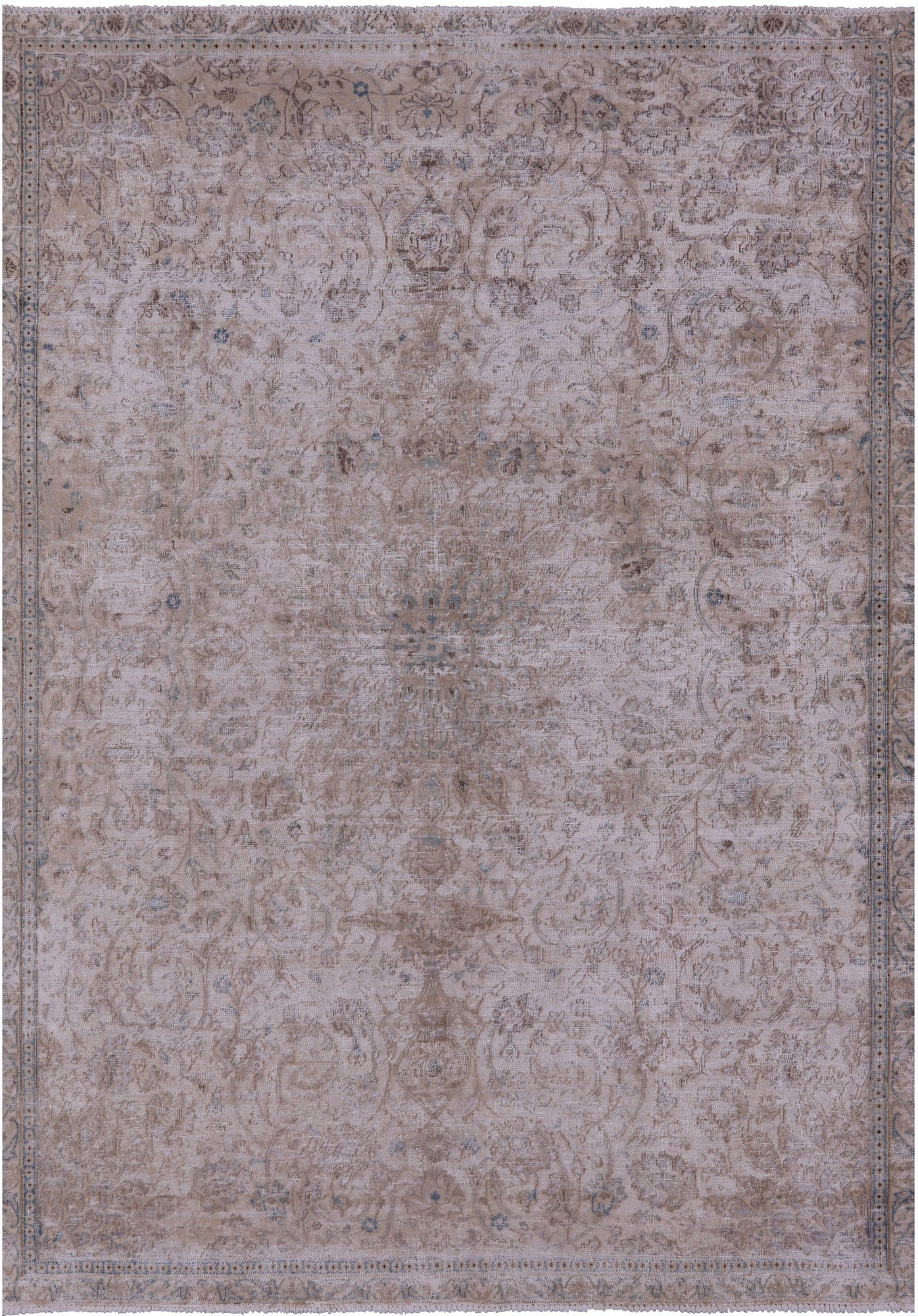 Ivory Persian Vintage White Wash Hand Knotted Wool Rug - 7' 2" X 10' 2" - Golden Nile