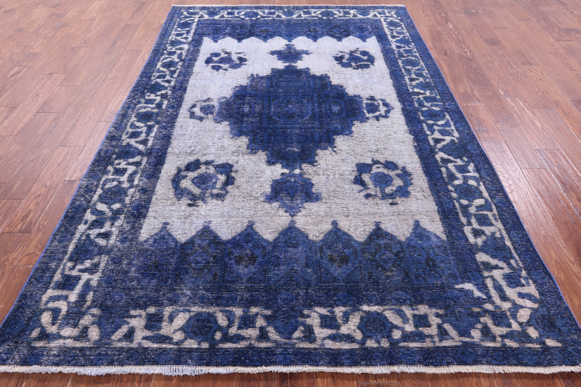 Blue Persian Overdyed Handmade Wool Rug - 6' 5" X 9' 7" - Golden Nile