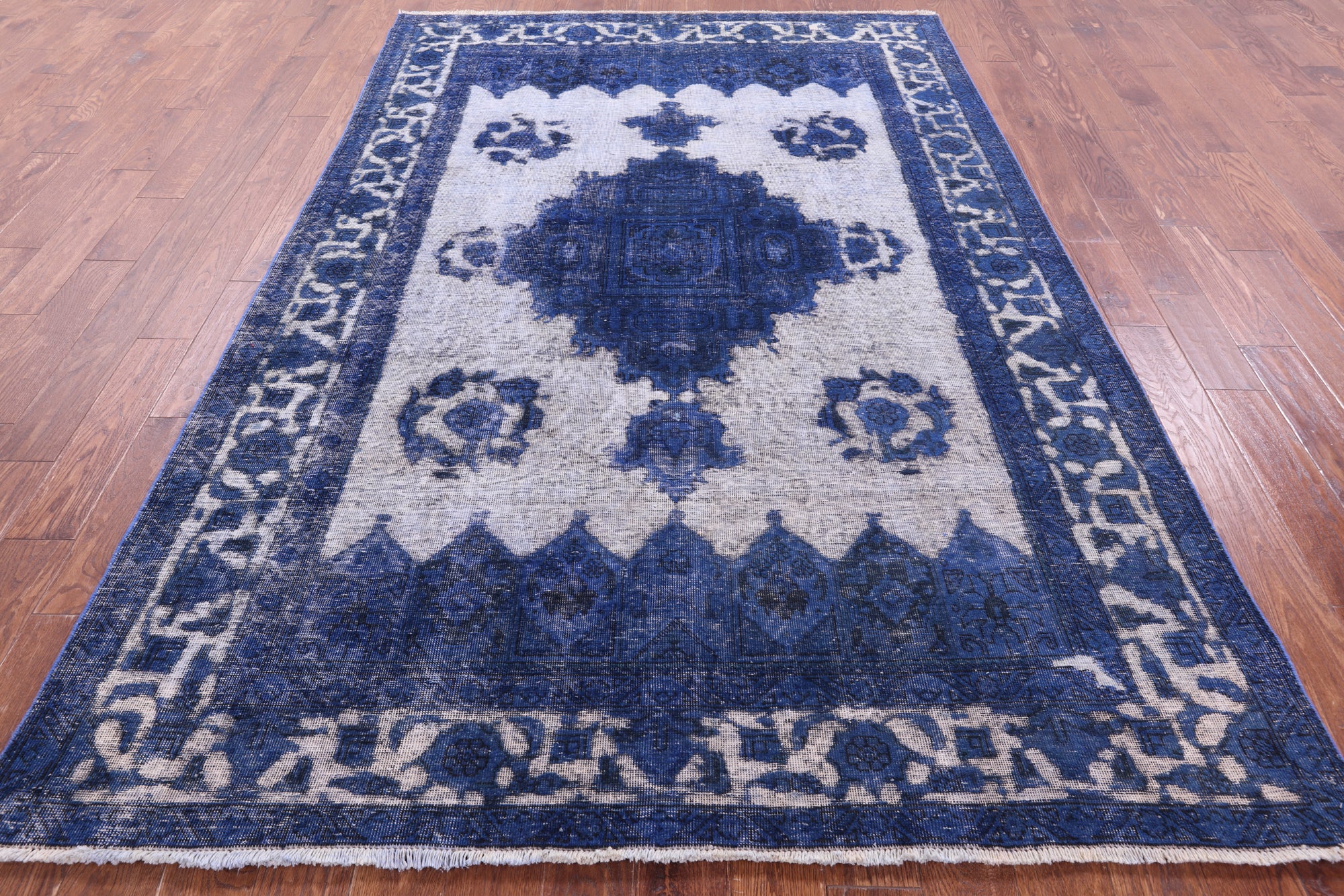 Blue Persian Overdyed Handmade Wool Rug - 6' 5" X 9' 7" - Golden Nile