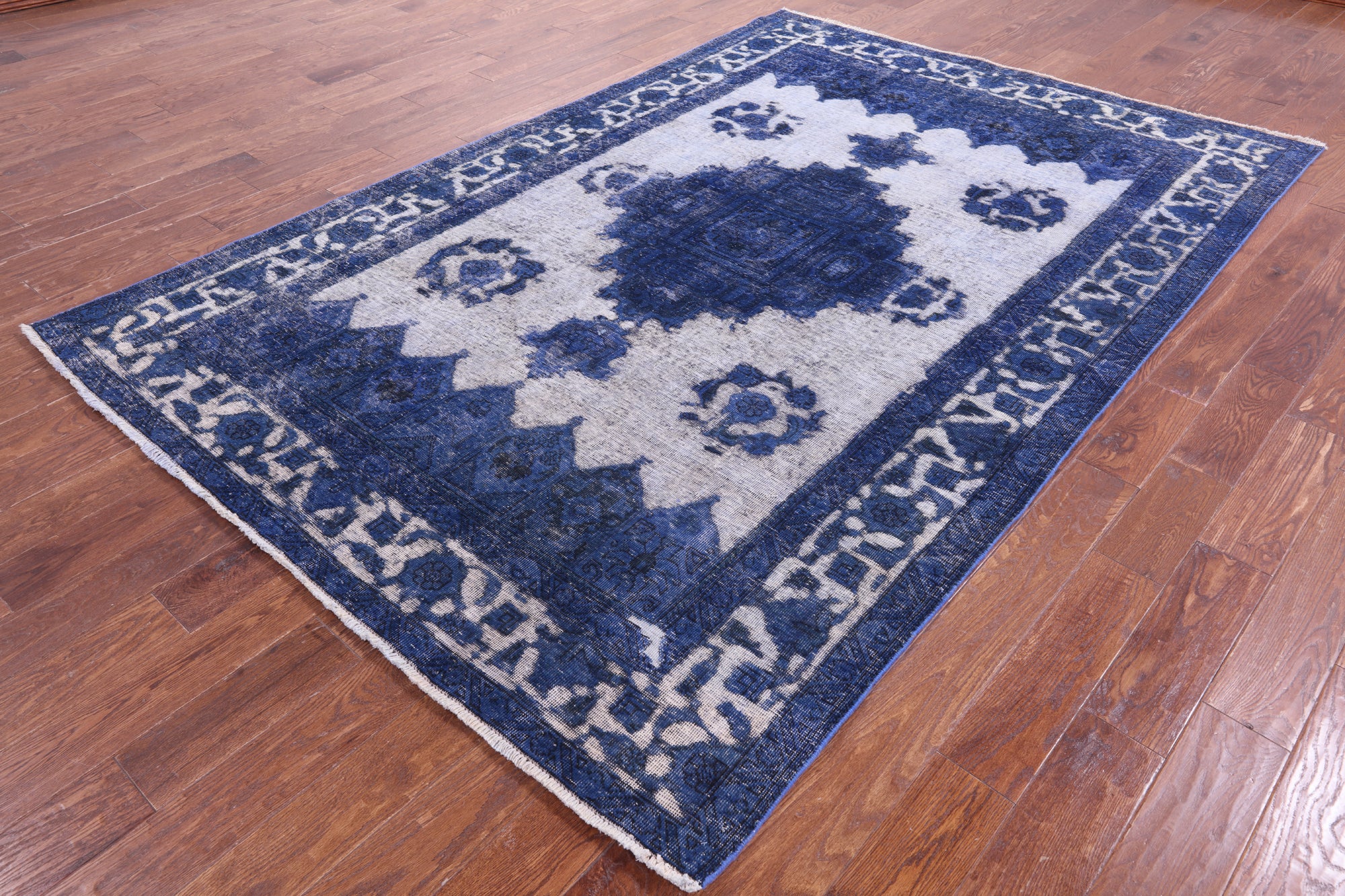 Blue Persian Overdyed Handmade Wool Rug - 6' 5" X 9' 7" - Golden Nile