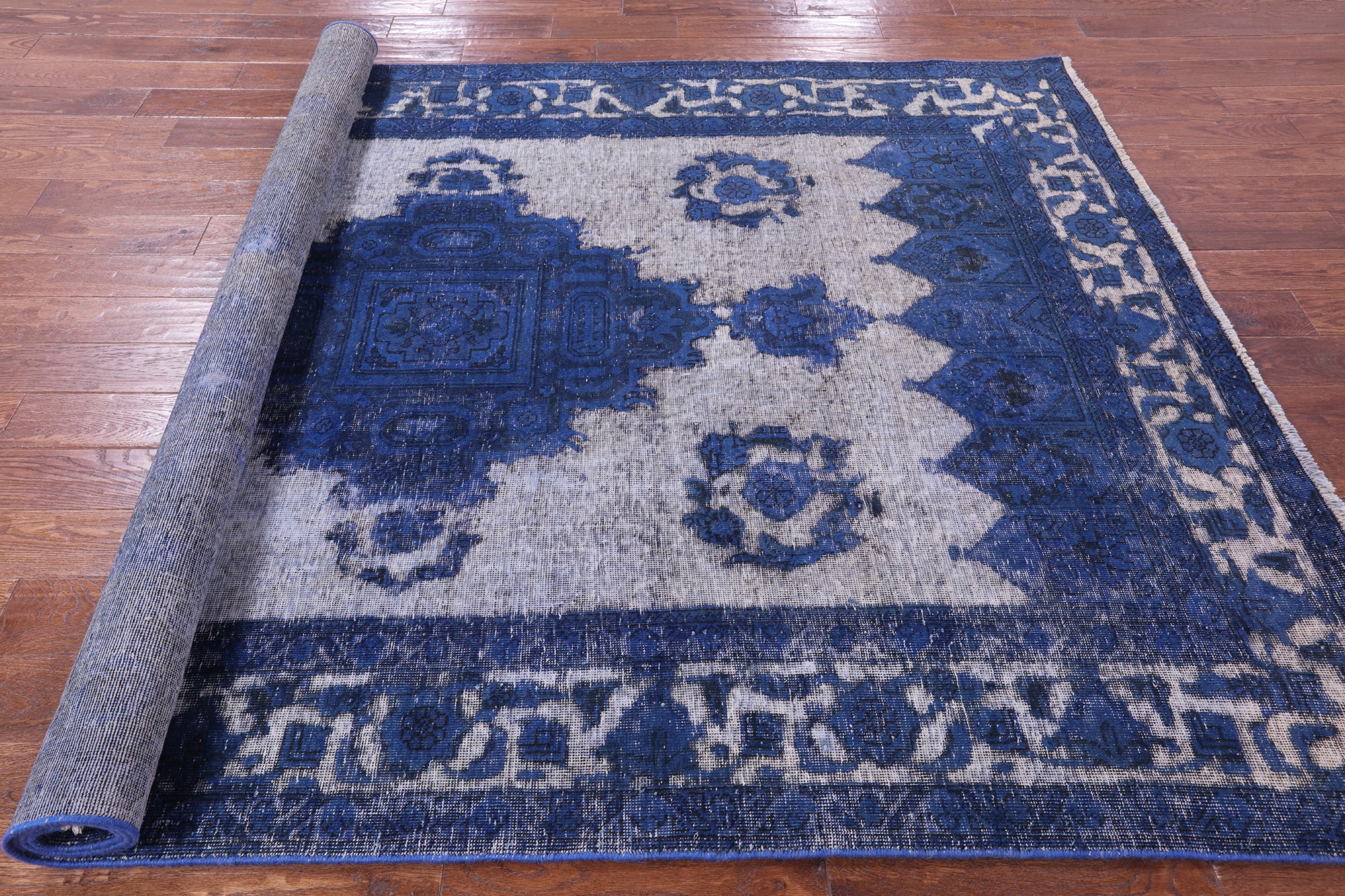 Blue Persian Overdyed Handmade Wool Rug - 6' 5" X 9' 7" - Golden Nile