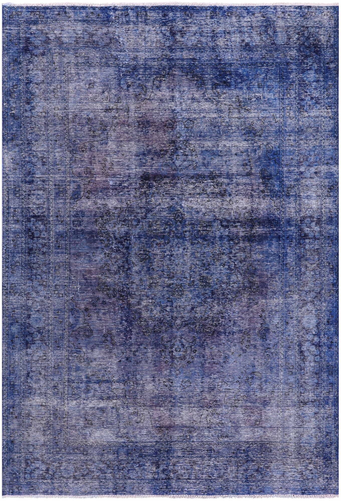 Blue Persian Overdyed Hand Knotted Wool Rug - 6' 3" X 9' 1" - Golden Nile