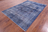 Blue Persian Overdyed Hand Knotted Wool Rug - 6' 3" X 9' 1" - Golden Nile