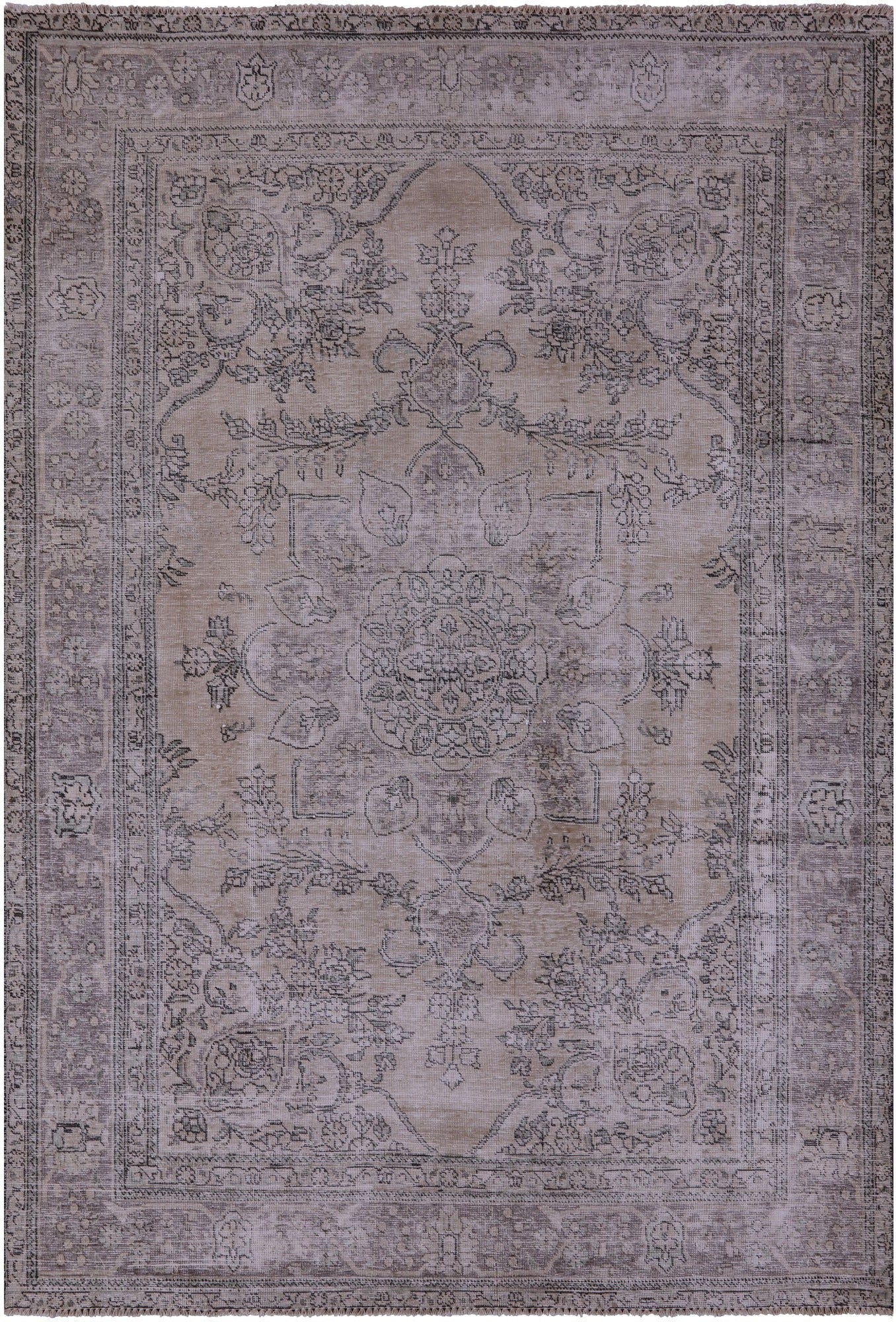 Ivory Persian Vintage White Wash Handmade Wool Rug - 6' 4" X 9' 4" - Golden Nile