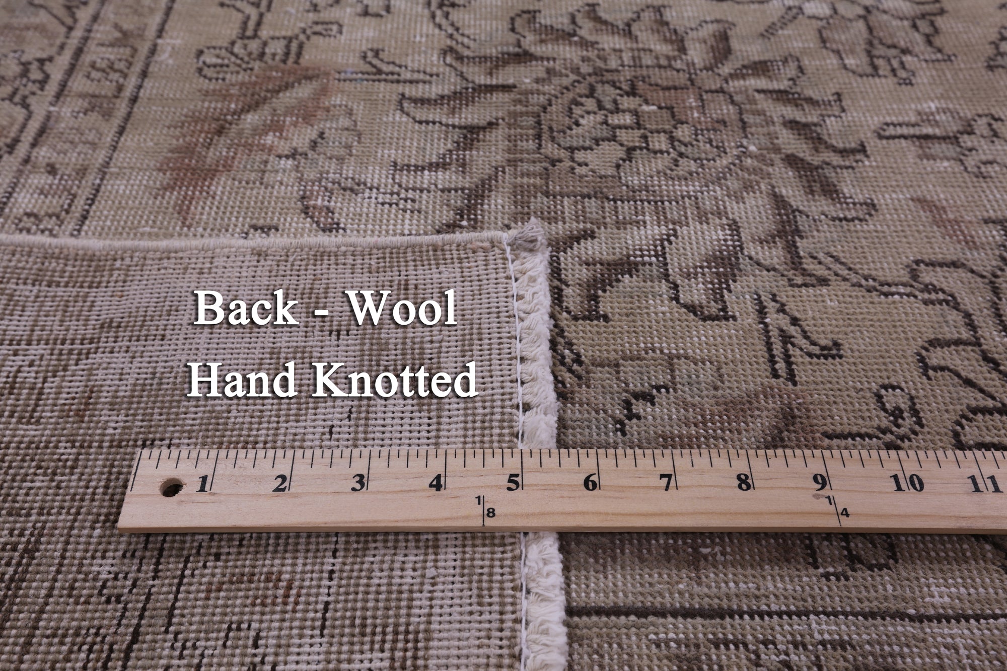 Ivory Persian Vintage White Wash Hand-Knotted Wool Rug - 9' 10" X 12' 10 - Golden Nile