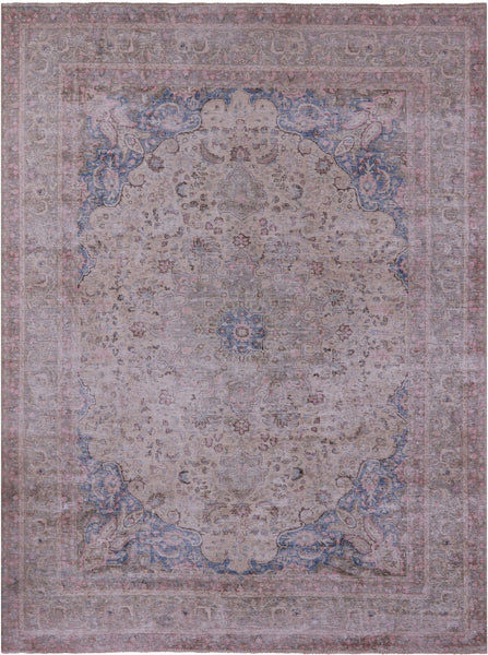 Ivory Persian Vintage White Wash Hand Knotted Wool Rug - 9' 6" X 12' 7" - Golden Nile