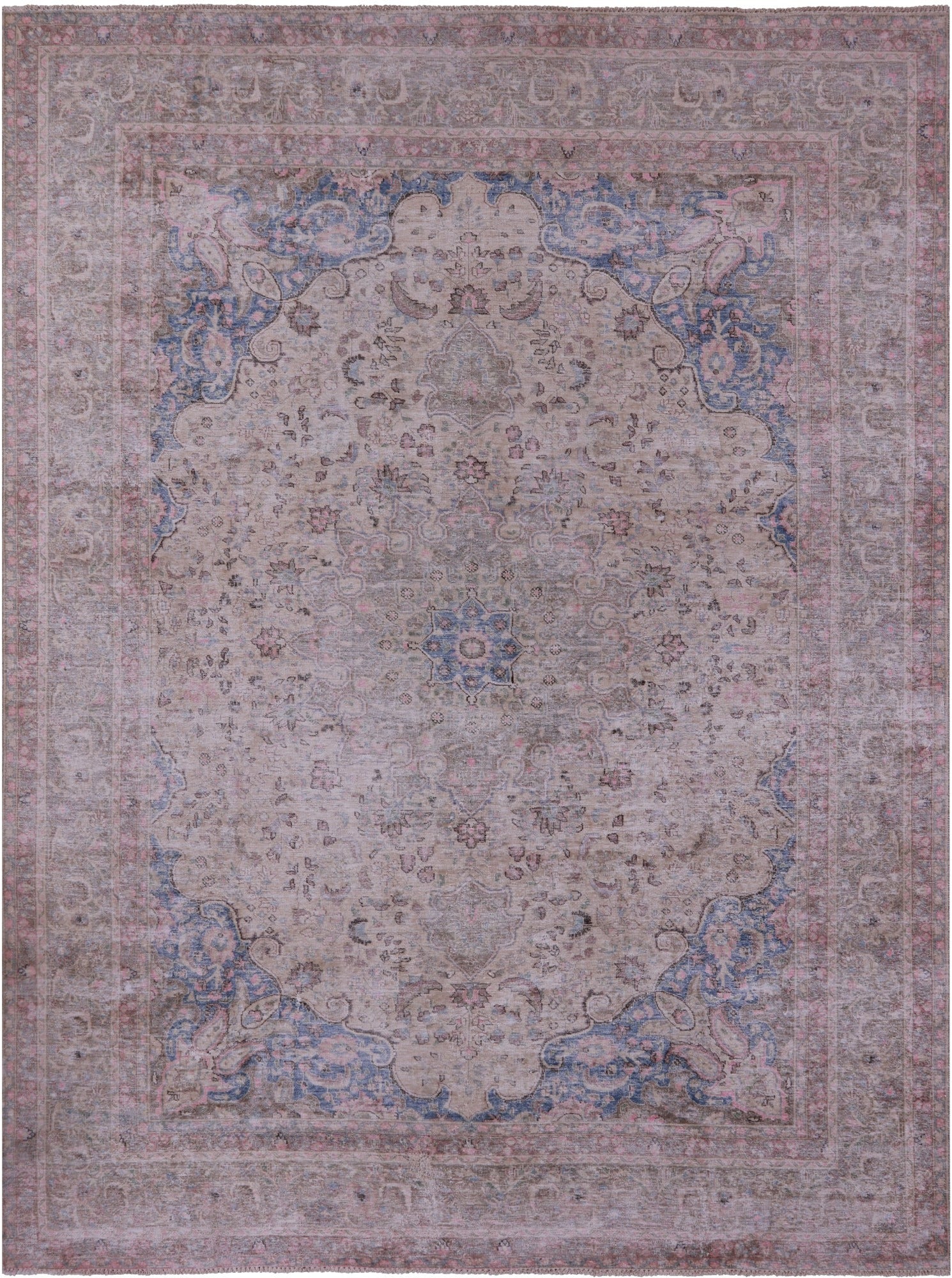 Ivory Persian Vintage White Wash Hand Knotted Wool Rug - 9' 6" X 12' 7" - Golden Nile