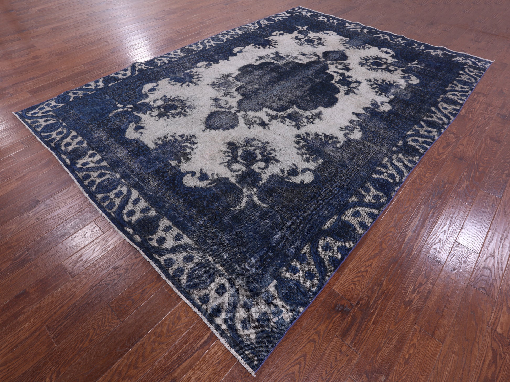 Blue Persian Overdyed Hand Knotted Wool Rug - 9' 3" X 13' 0" - Golden Nile
