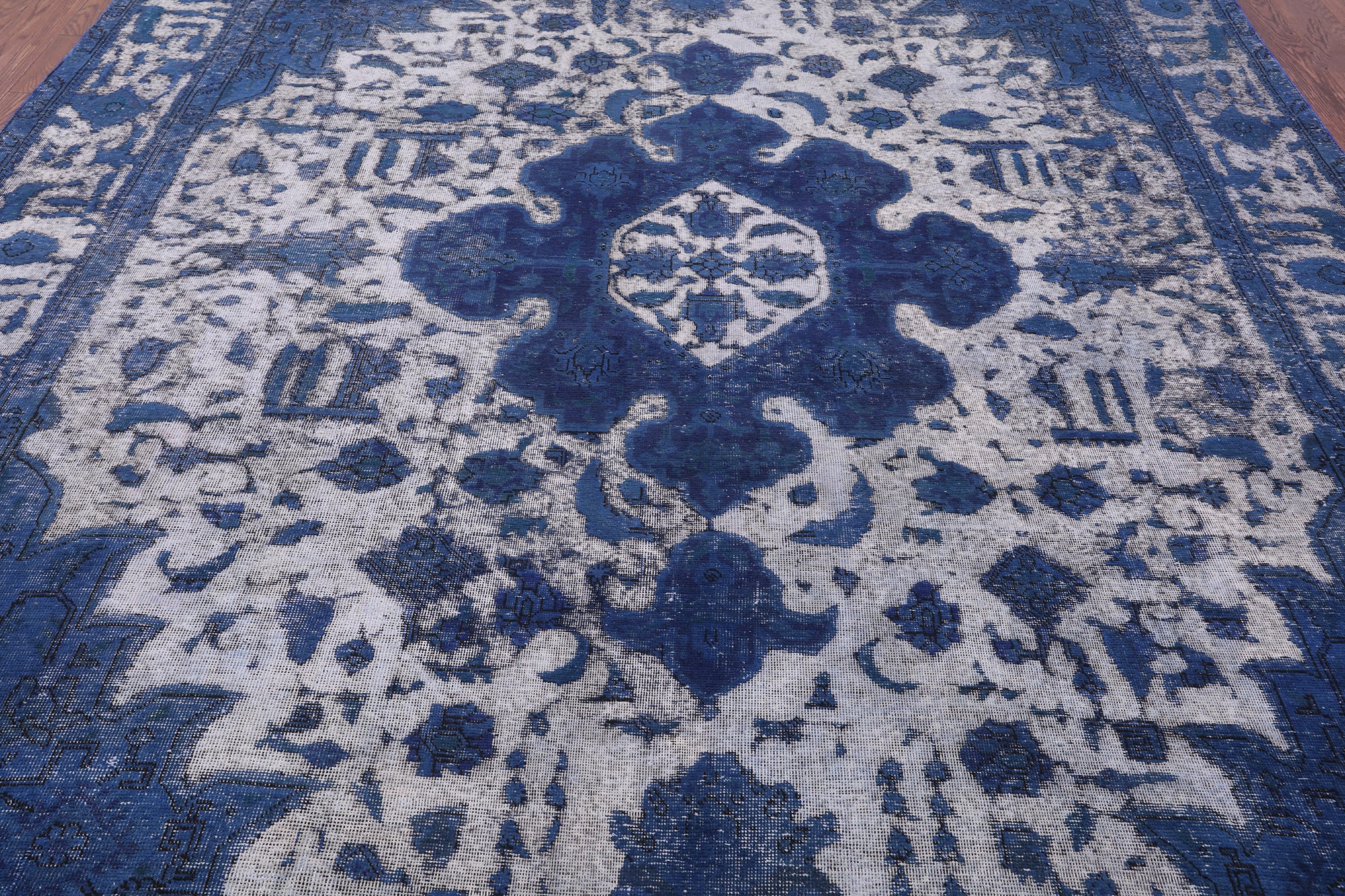 Blue Persian Overdyed Hand Knotted Wool Rug - 9' 8" X 12' 4" - Golden Nile