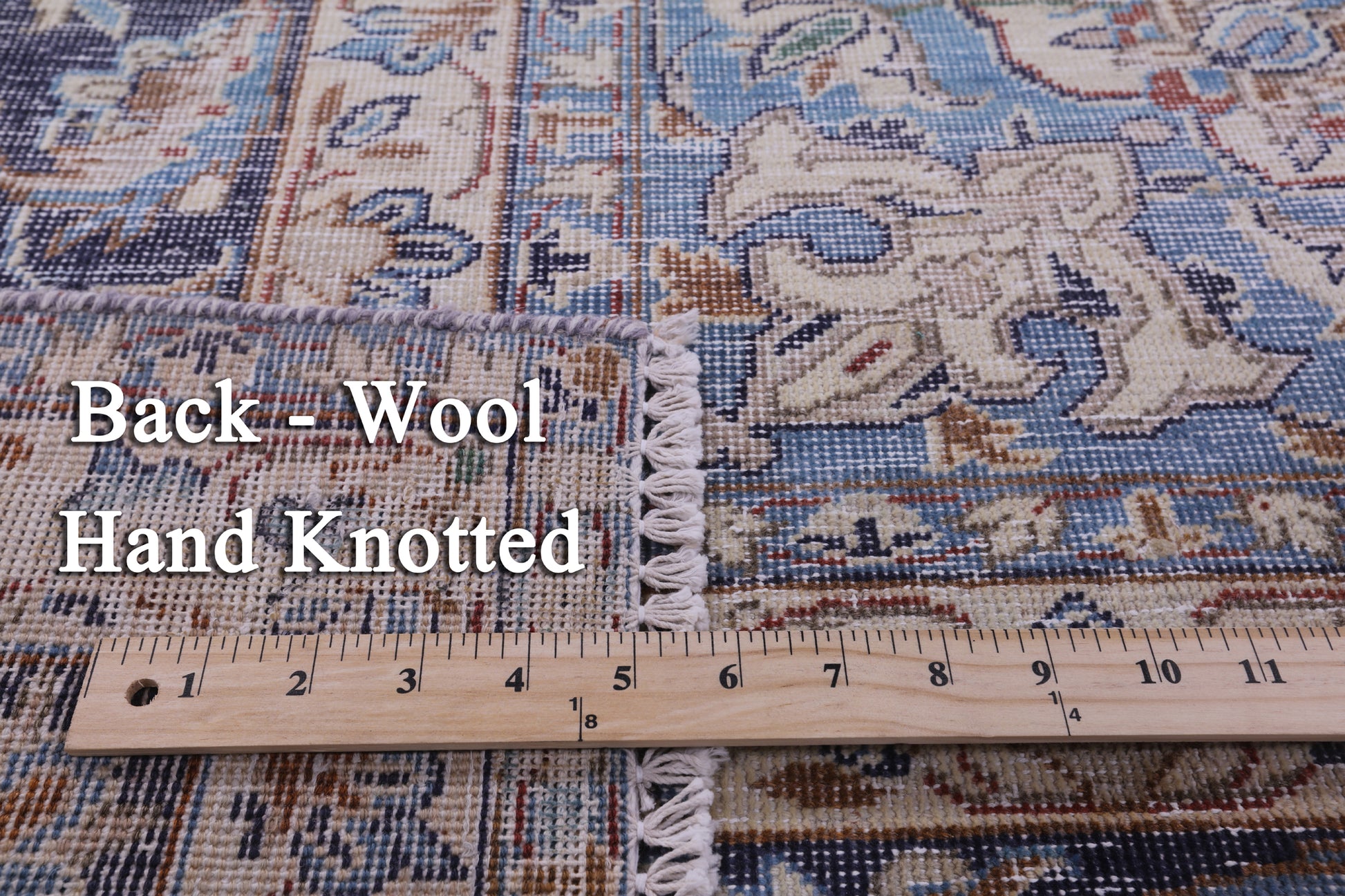 Blue Persian Vintage White Wash Hand Knotted Wool Rug - 9' 9" X 13' 3" - Golden Nile