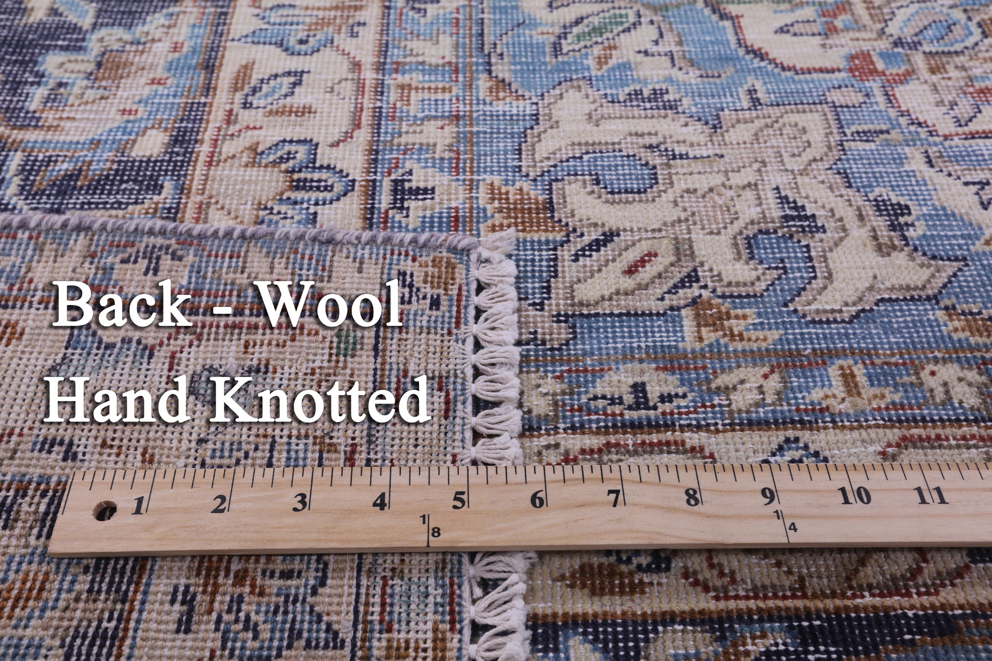 Blue Persian Vintage White Wash Hand Knotted Wool Rug - 9' 9" X 13' 3" - Golden Nile