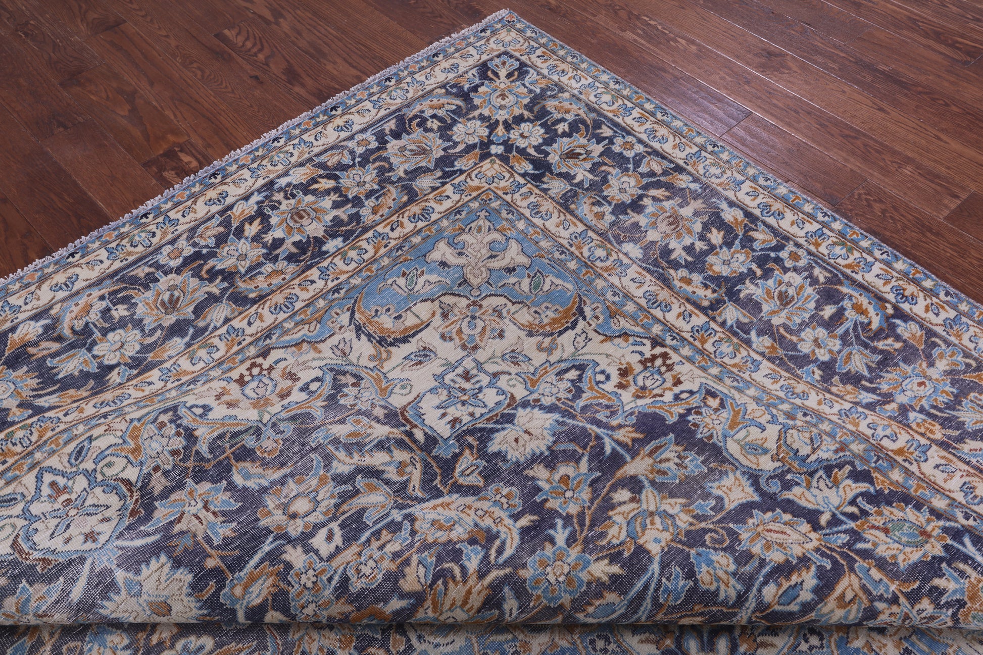 Blue Persian Vintage White Wash Hand Knotted Wool Rug - 9' 9" X 13' 3" - Golden Nile