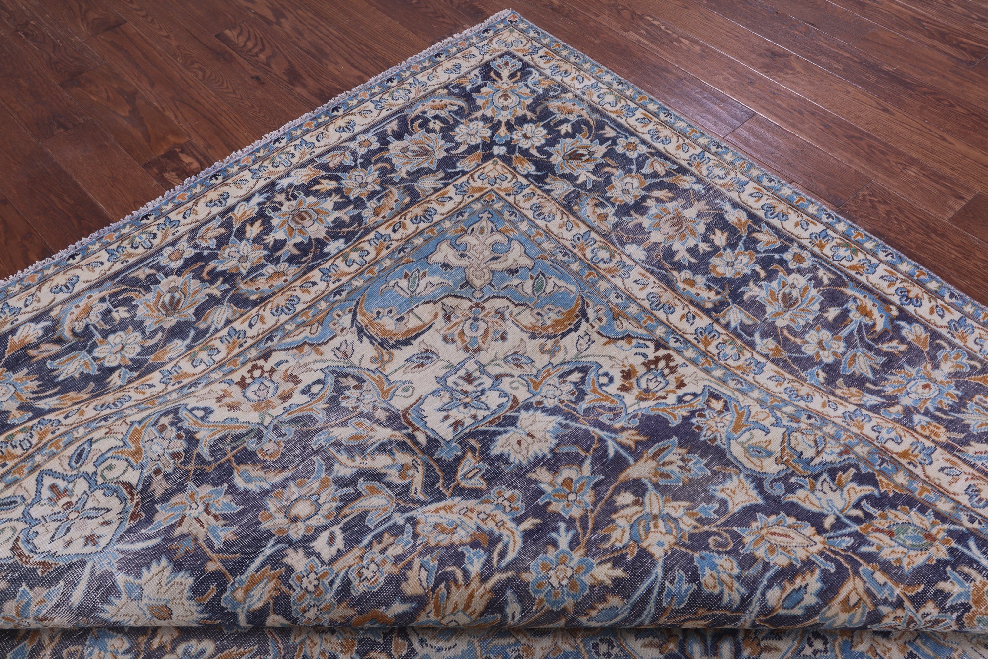 Blue Persian Vintage White Wash Hand Knotted Wool Rug - 9' 9" X 13' 3" - Golden Nile