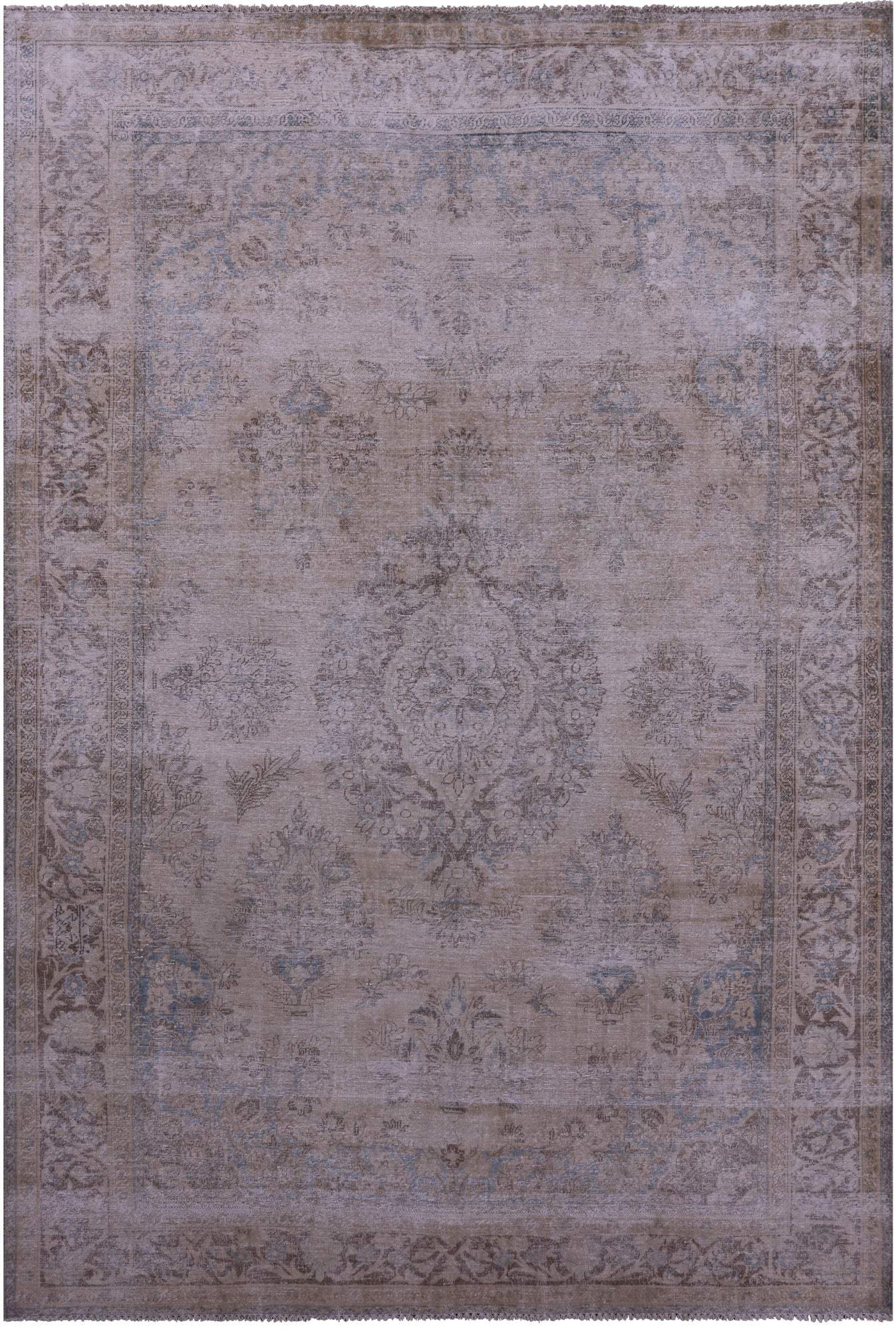 Ivory Persian Vintage White Wash Hand Knotted Wool Rug - 7' 1" X 10' 5" - Golden Nile
