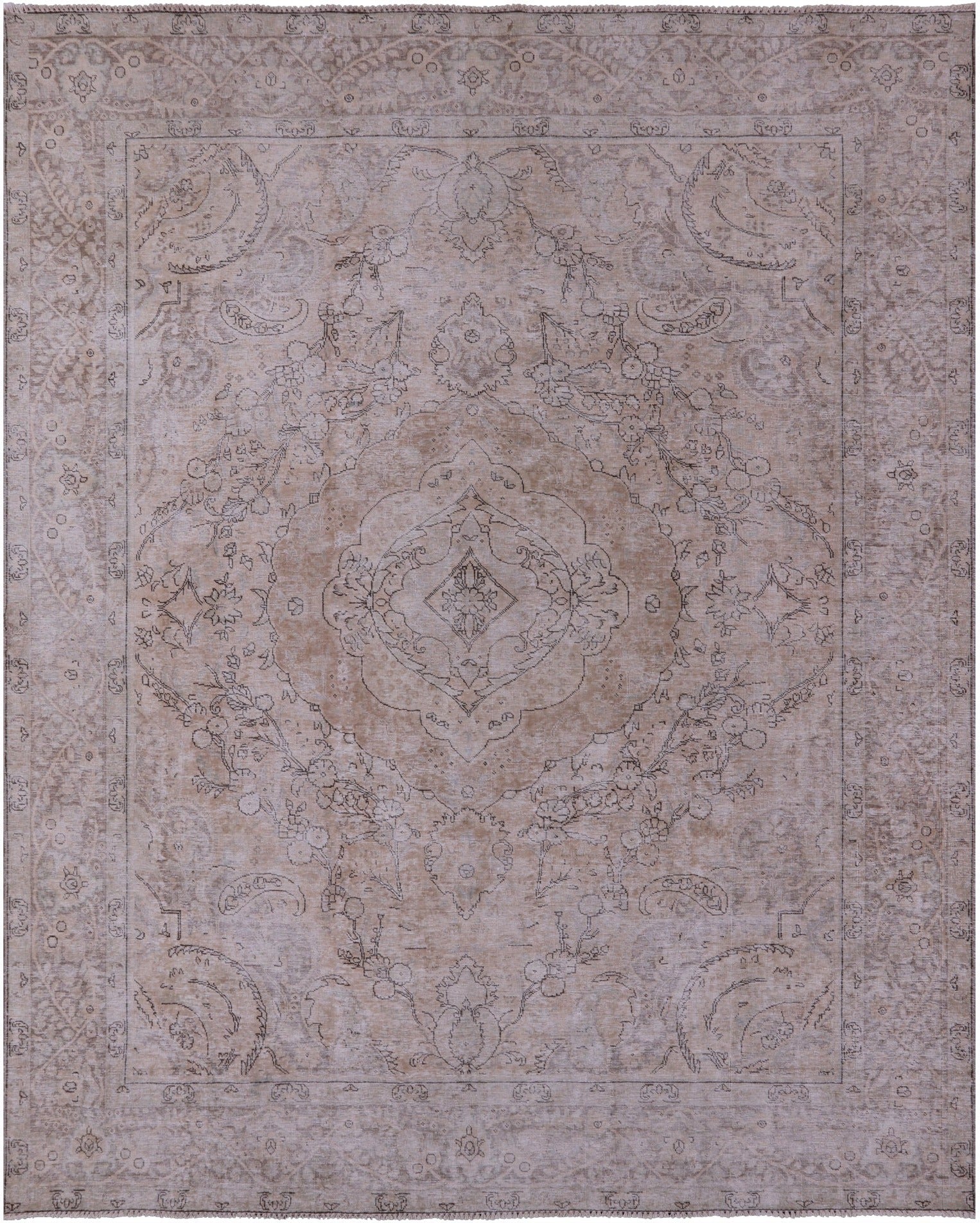 Ivory Persian Vintage White Wash Hand Knotted Wool Rug - 9' 8" X 12' 3" - Golden Nile