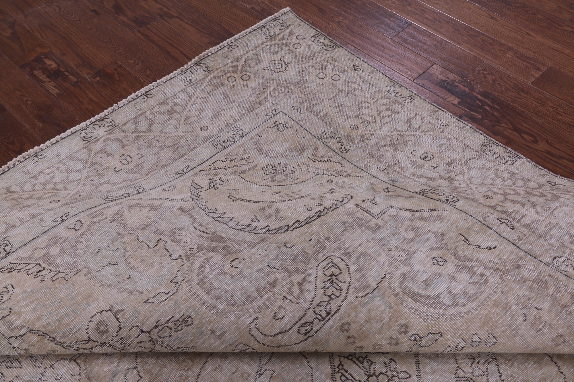 Ivory Persian Vintage White Wash Hand Knotted Wool Rug - 9' 8" X 12' 3" - Golden Nile