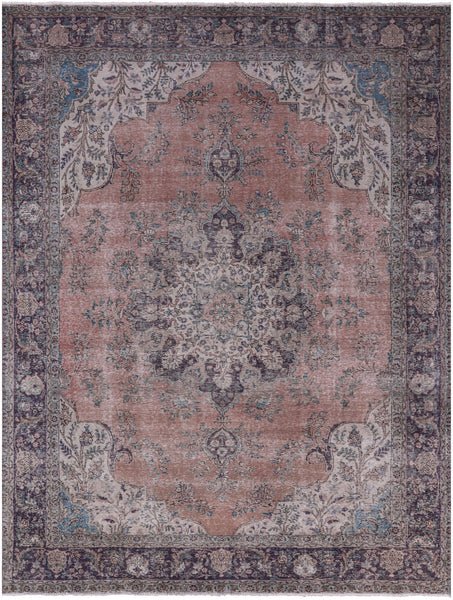 Pink Persian Vintage White Wash Hand Knotted Wool Rug - 9' 9" X 12' 10" - Golden Nile