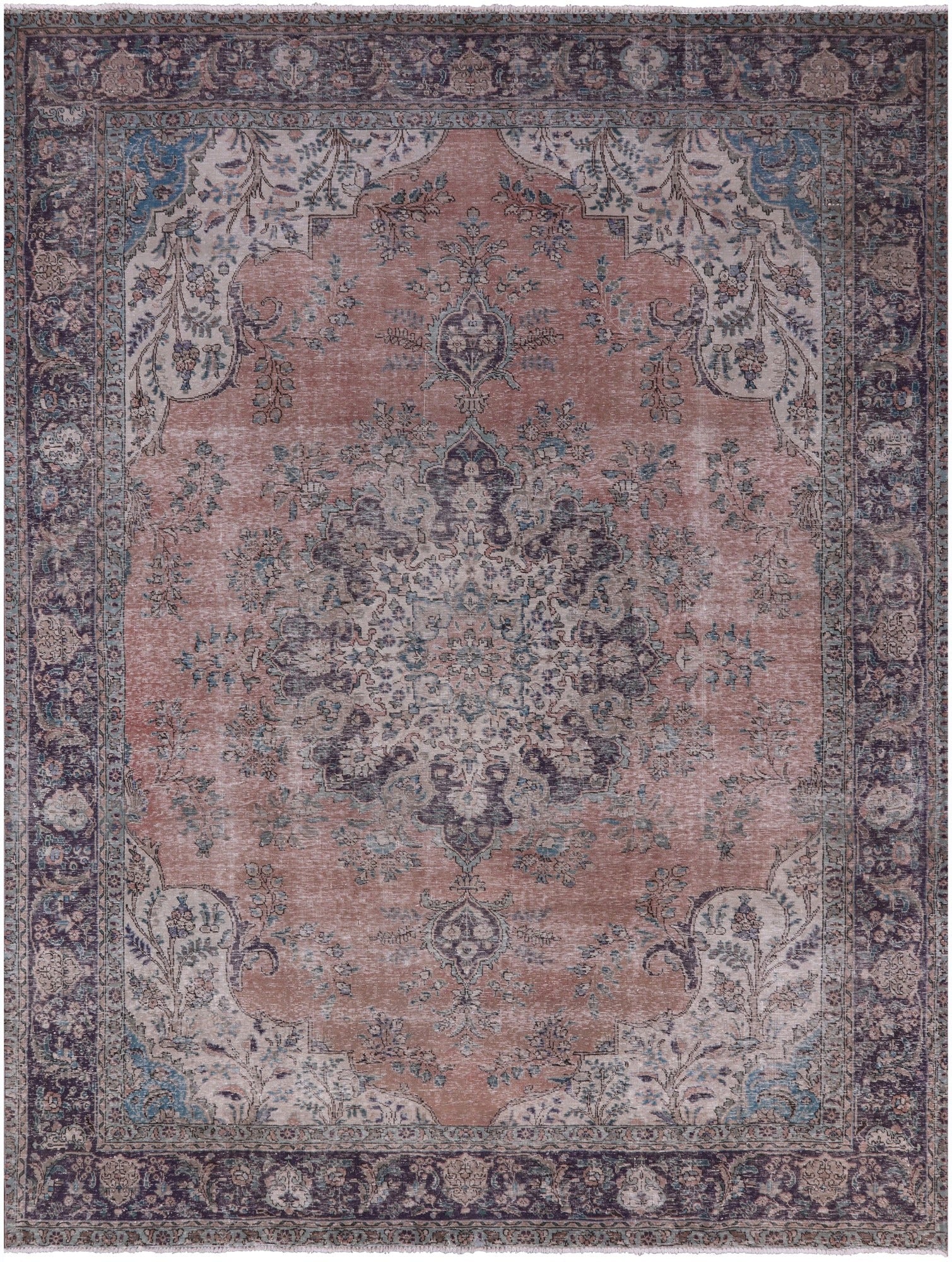 Pink Persian Vintage White Wash Hand Knotted Wool Rug - 9' 9" X 12' 10" - Golden Nile