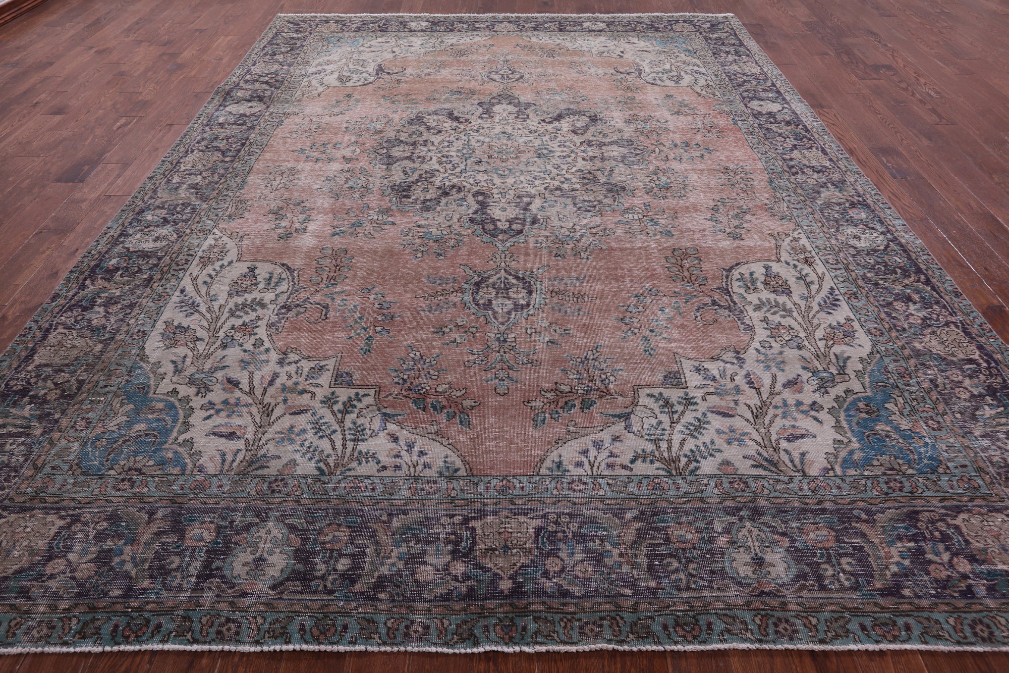 Pink Persian Vintage White Wash Hand Knotted Wool Rug - 9' 9" X 12' 10" - Golden Nile