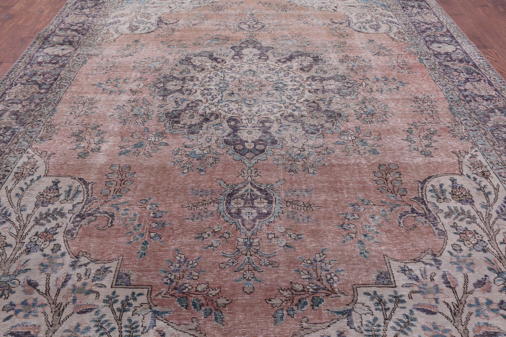 Pink Persian Vintage White Wash Hand Knotted Wool Rug - 9' 9" X 12' 10" - Golden Nile