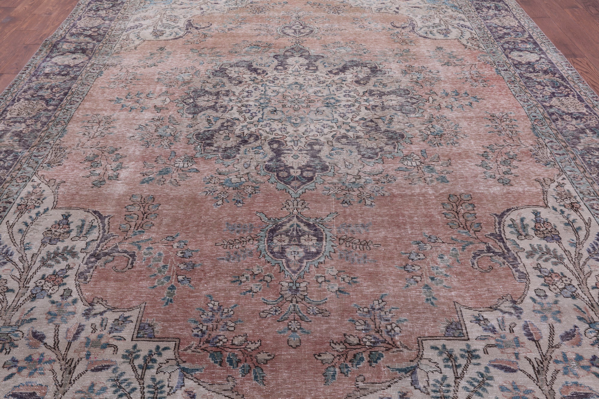 Pink Persian Vintage White Wash Hand Knotted Wool Rug - 9' 9" X 12' 10" - Golden Nile