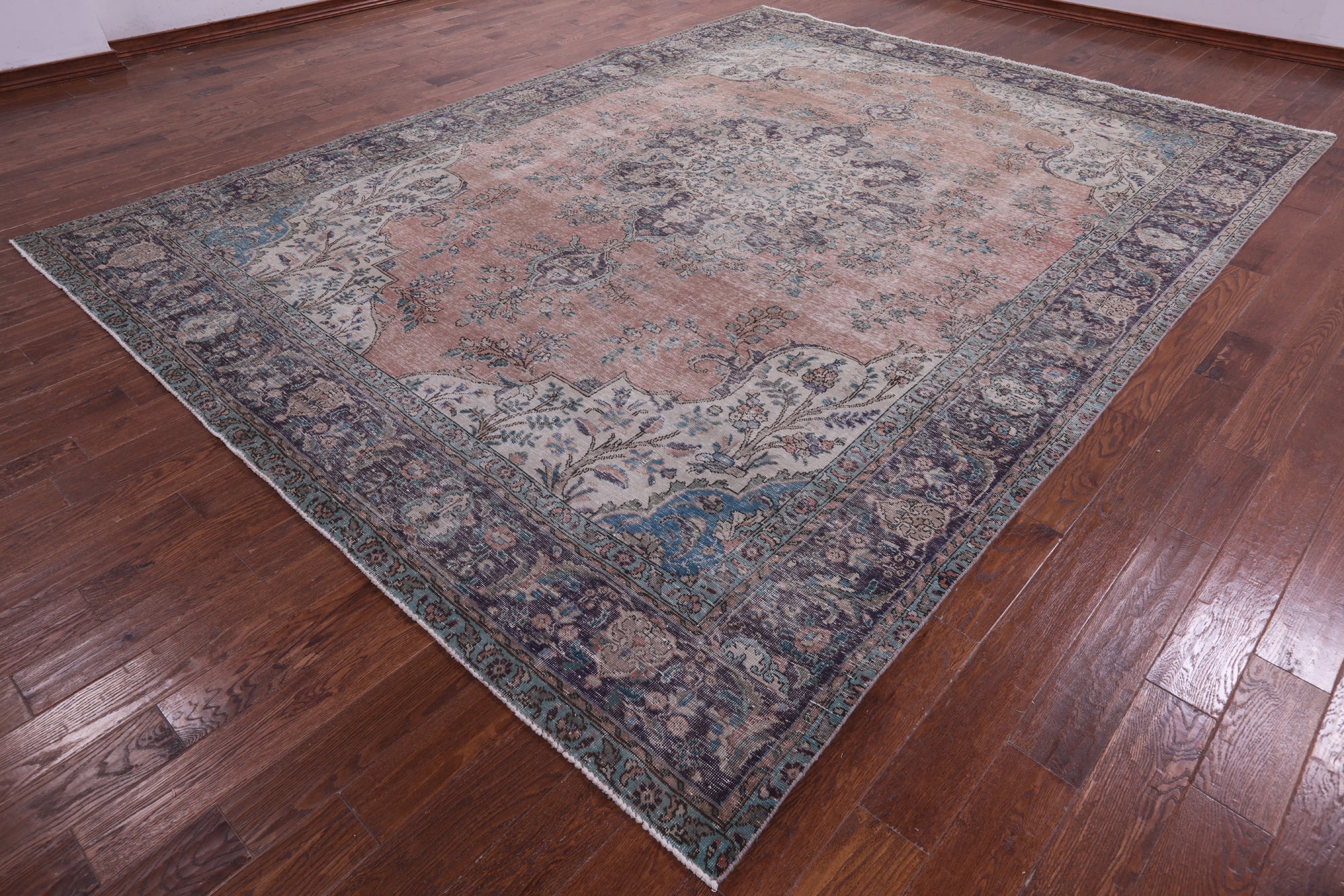 Pink Persian Vintage White Wash Hand Knotted Wool Rug - 9' 9" X 12' 10" - Golden Nile