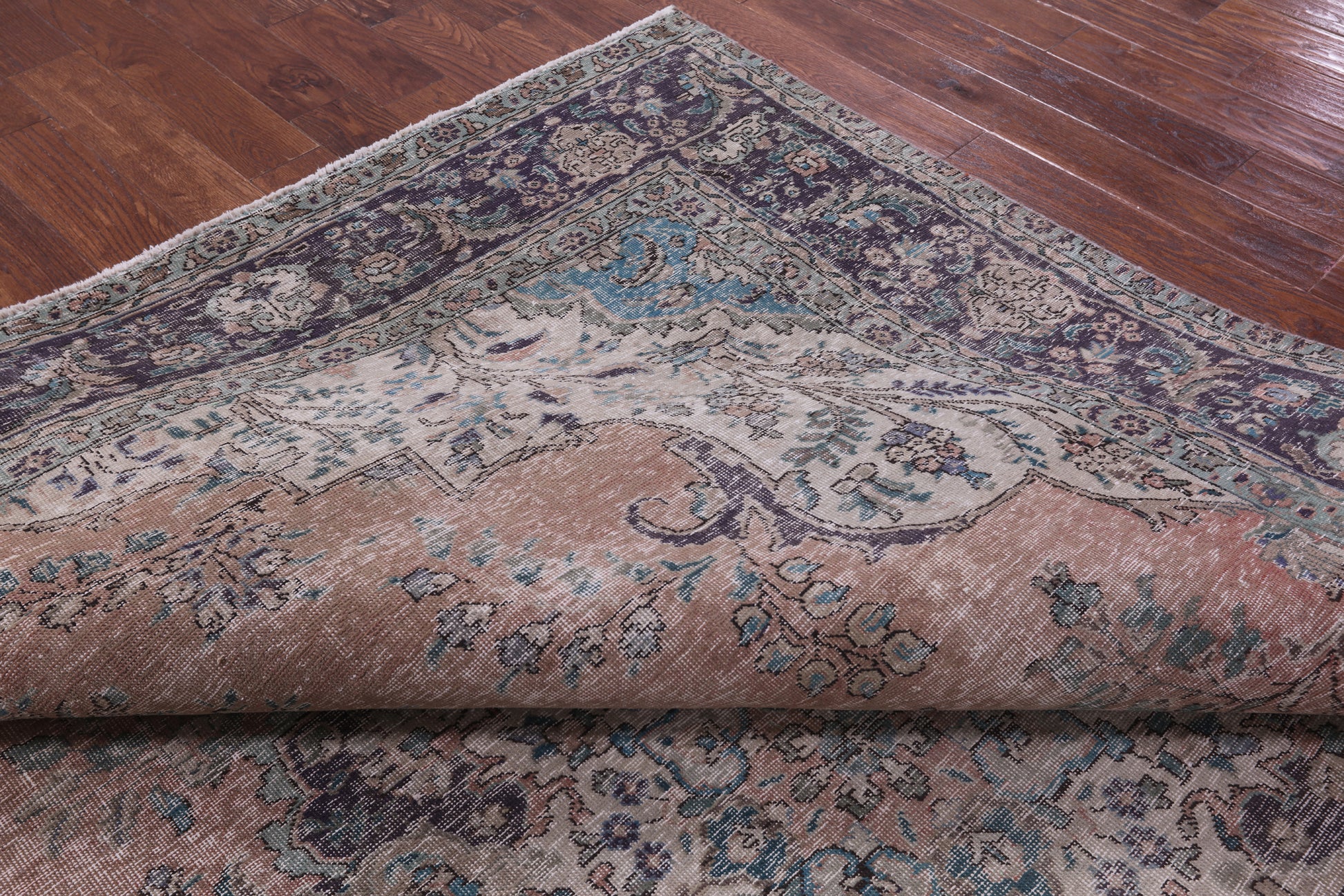 Pink Persian Vintage White Wash Hand Knotted Wool Rug - 9' 9" X 12' 10" - Golden Nile