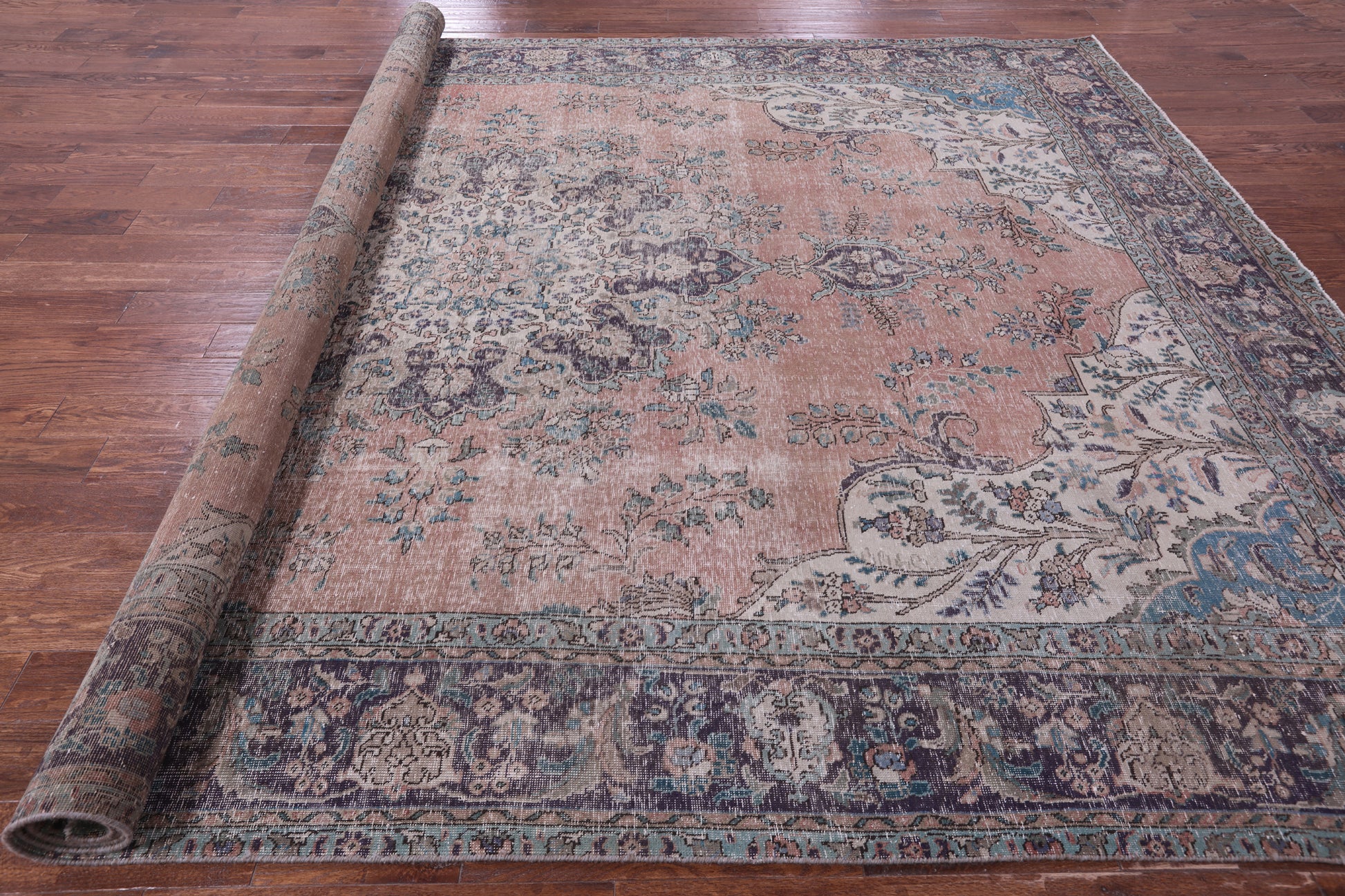 Pink Persian Vintage White Wash Hand Knotted Wool Rug - 9' 9" X 12' 10" - Golden Nile