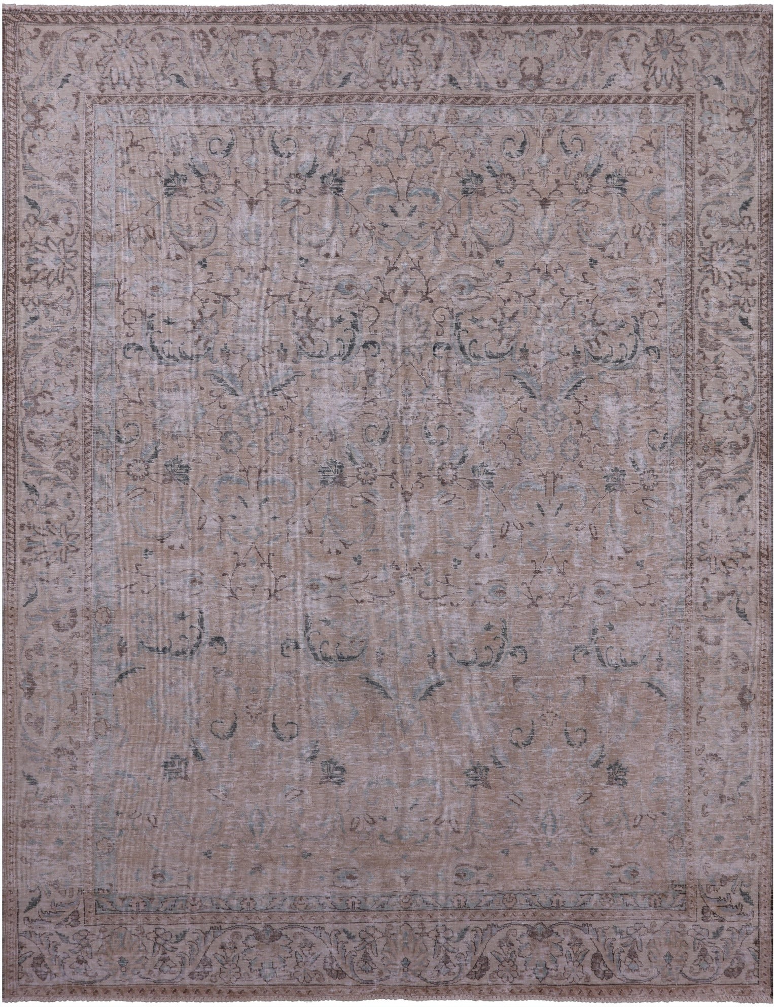 Ivory Persian Vintage White Wash Handmade Wool Rug - 9' 3" X 12' 1" - Golden Nile