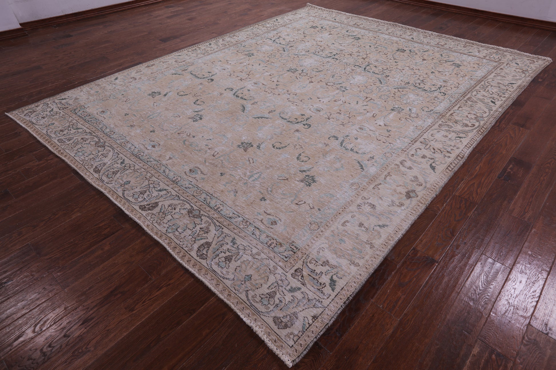 Ivory Persian Vintage White Wash Handmade Wool Rug - 9' 3" X 12' 1" - Golden Nile