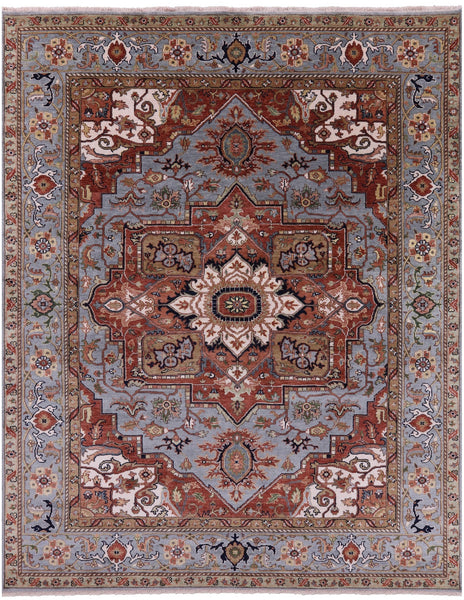 Blue Heriz Serapi Hand Knotted Wool Rug - 7' 11" X 9' 10" - Golden Nile