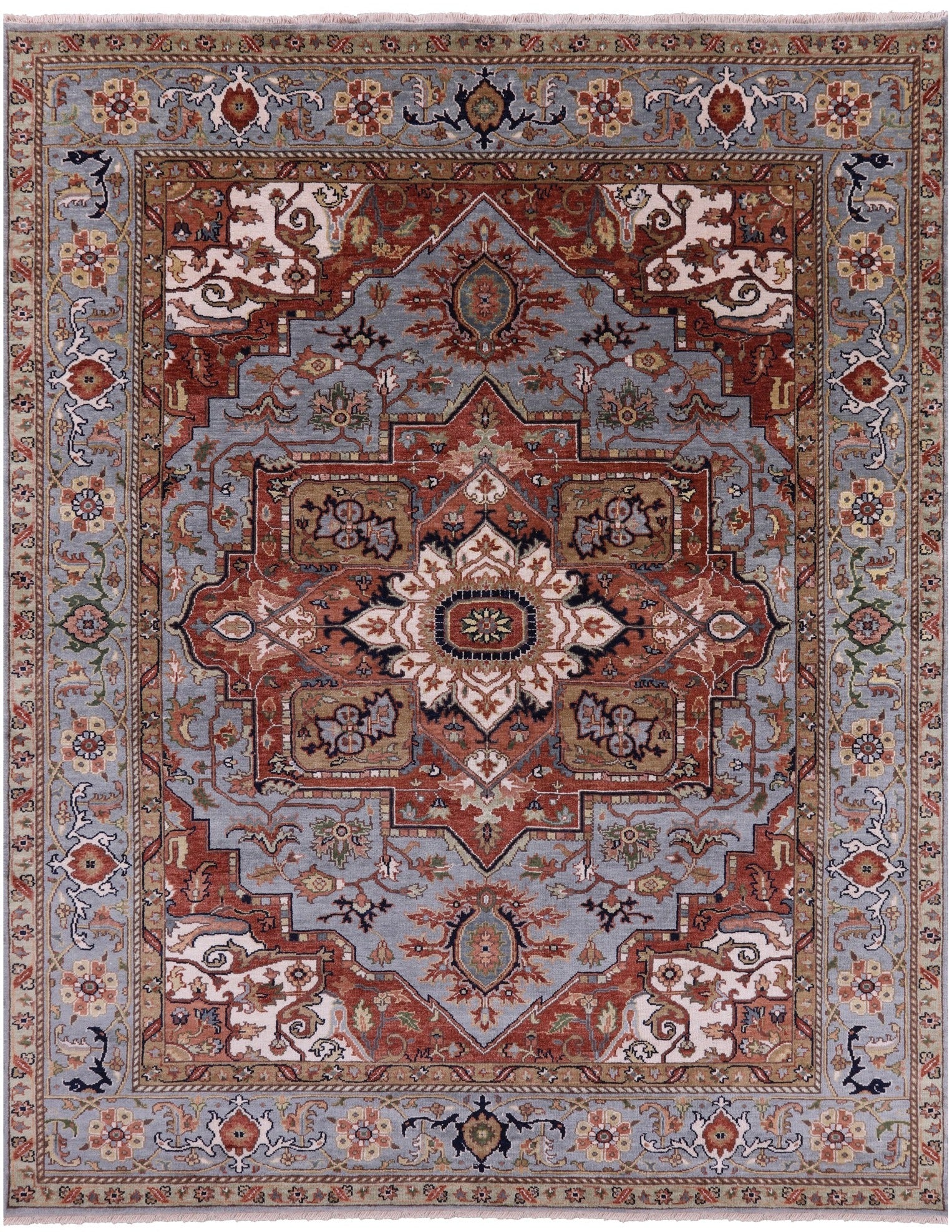 Blue Heriz Serapi Hand Knotted Wool Rug - 7' 11" X 9' 10" - Golden Nile