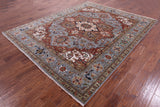 Blue Heriz Serapi Hand Knotted Wool Rug - 7' 11" X 9' 10" - Golden Nile