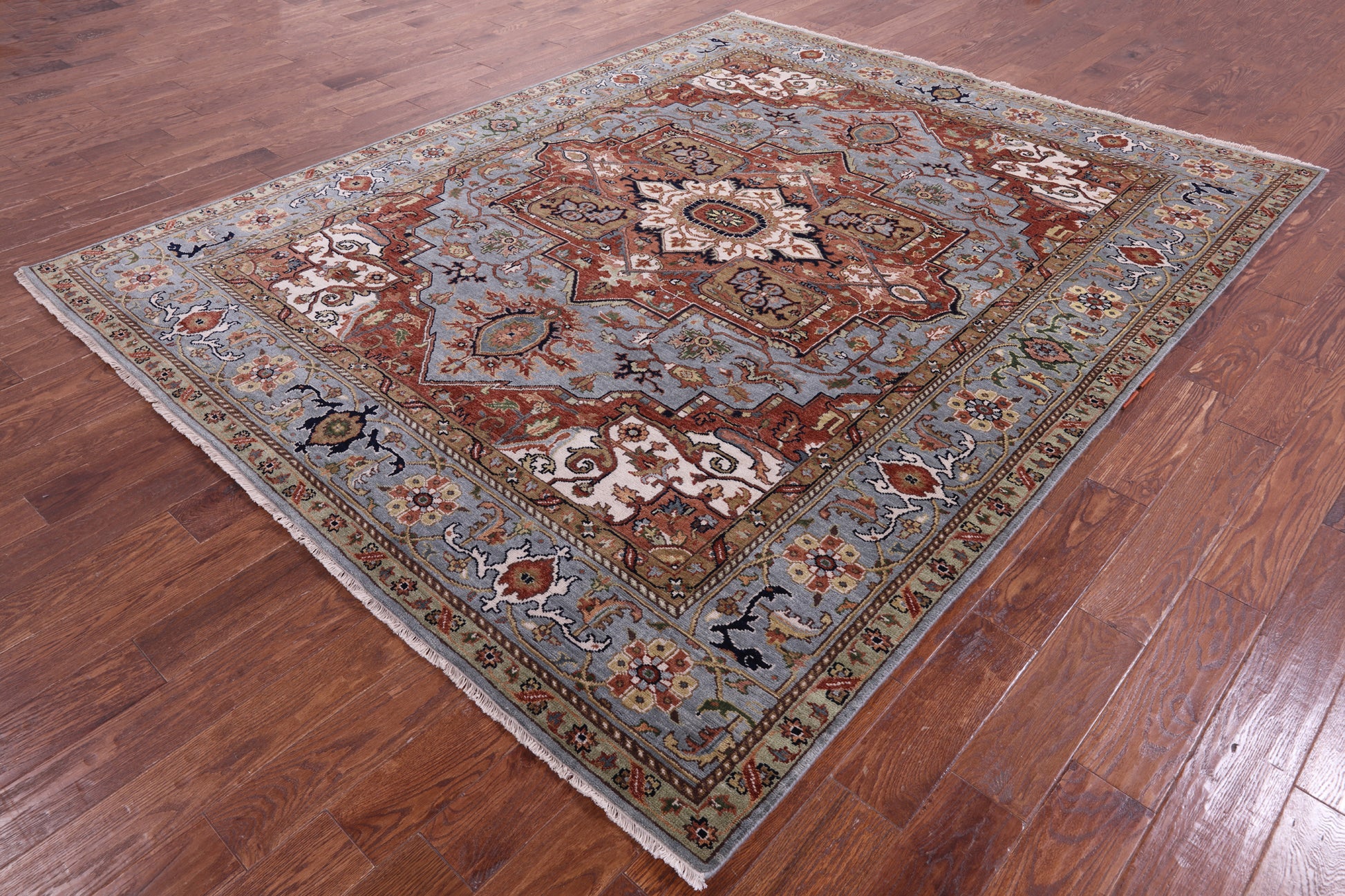 Blue Heriz Serapi Hand Knotted Wool Rug - 7' 11" X 9' 10" - Golden Nile