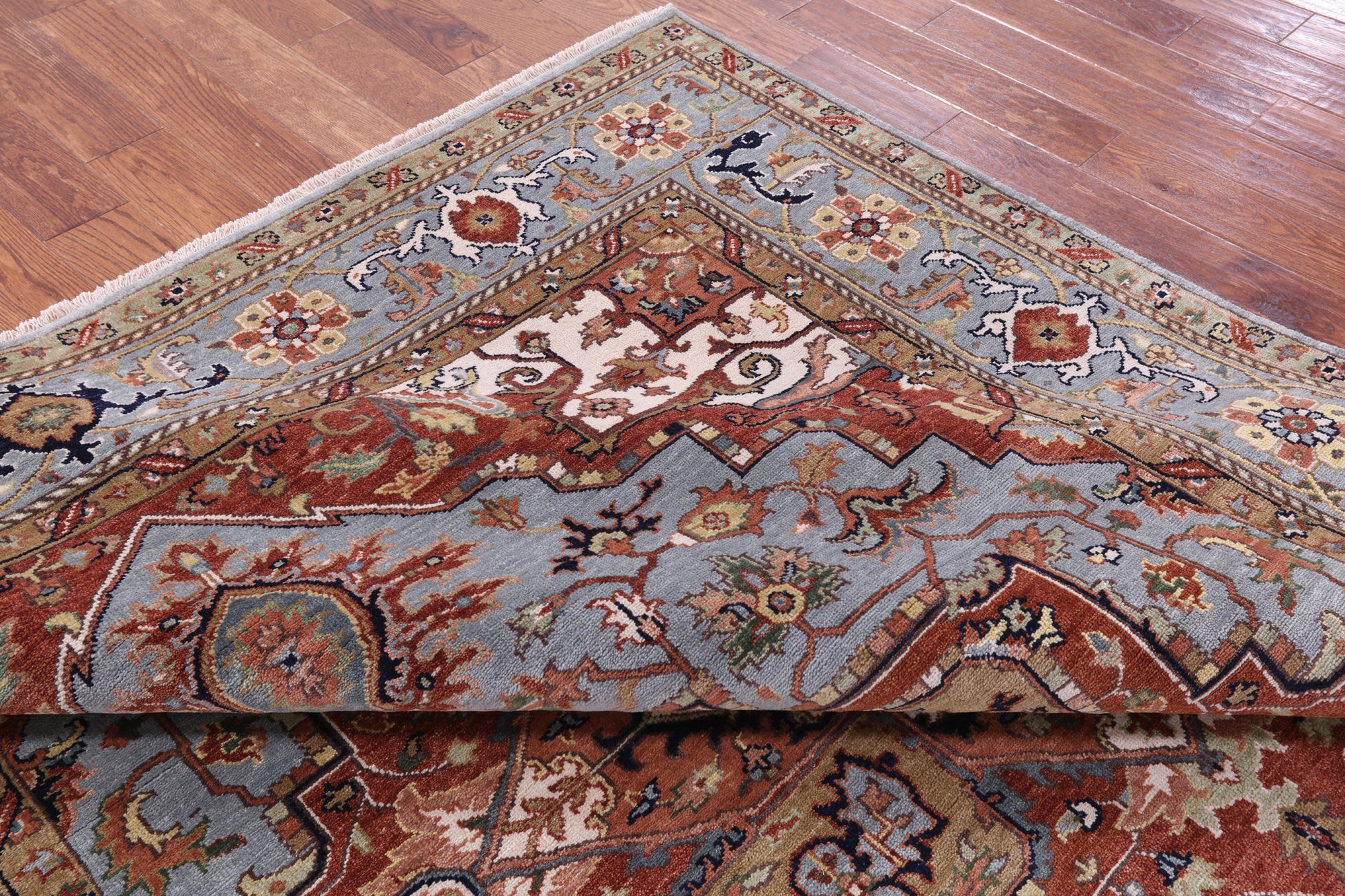 Blue Heriz Serapi Hand Knotted Wool Rug - 7' 11" X 9' 10" - Golden Nile