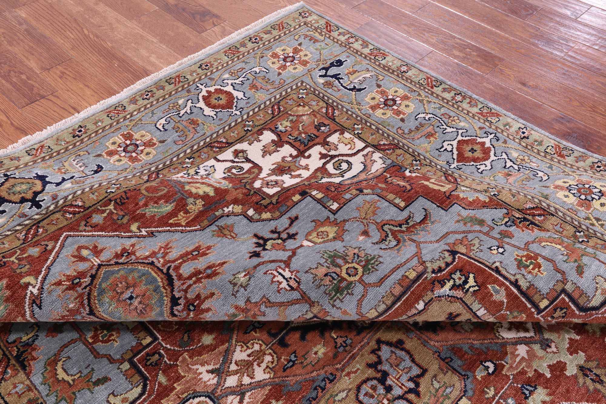 Blue Heriz Serapi Hand Knotted Wool Rug - 7' 11" X 9' 10" - Golden Nile