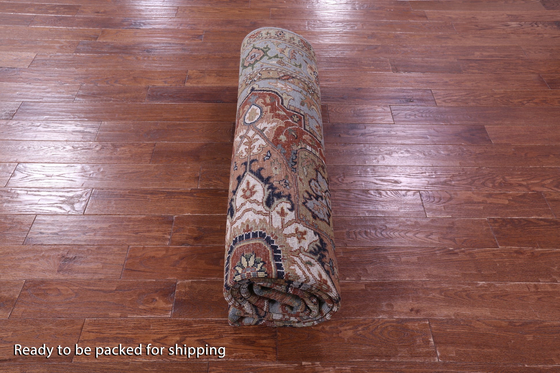 Blue Heriz Serapi Hand Knotted Wool Rug - 7' 11" X 9' 10" - Golden Nile