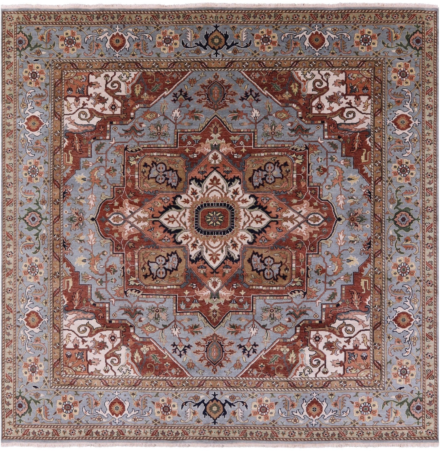 Square Heriz Serapi Hand Knotted Wool Rug - 9' 11" X 10' 0" - Golden Nile