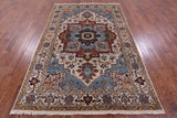 Ivory Heriz Serapi Hand Knotted Wool Rug - 6' 0" X 9' 0" - Golden Nile