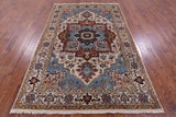 Ivory Heriz Serapi Hand Knotted Wool Rug - 6' 0" X 9' 0" - Golden Nile