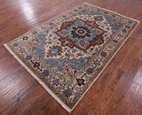 Ivory Heriz Serapi Hand Knotted Wool Rug - 6' 0" X 9' 0" - Golden Nile
