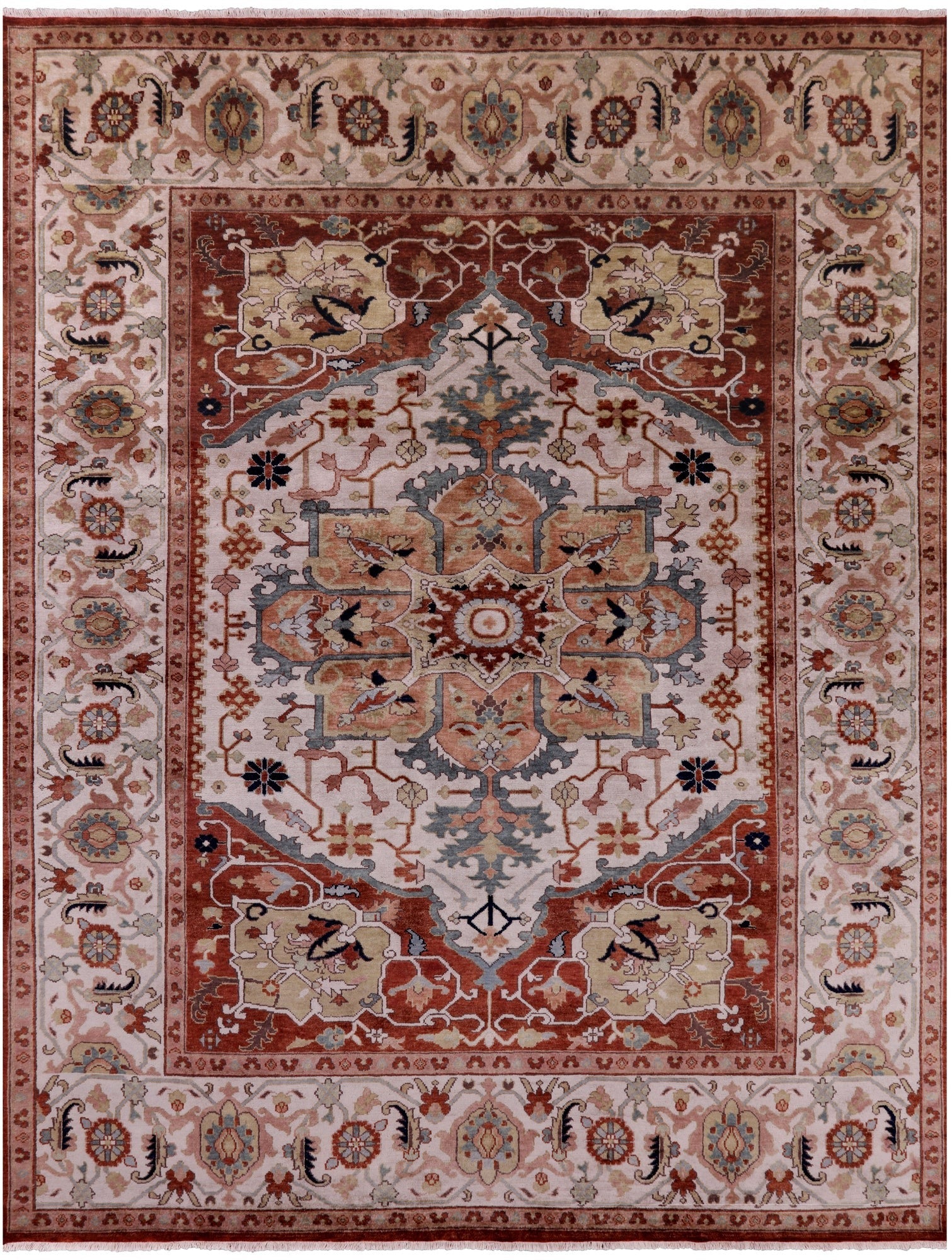 Ivory Heriz Serapi Hand Knotted Wool Rug - 8' 11" X 11' 7" - Golden Nile