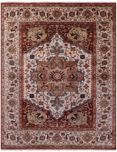 Ivory Heriz Serapi Hand Knotted Wool Rug - 7' 11" X 9' 11" - Golden Nile