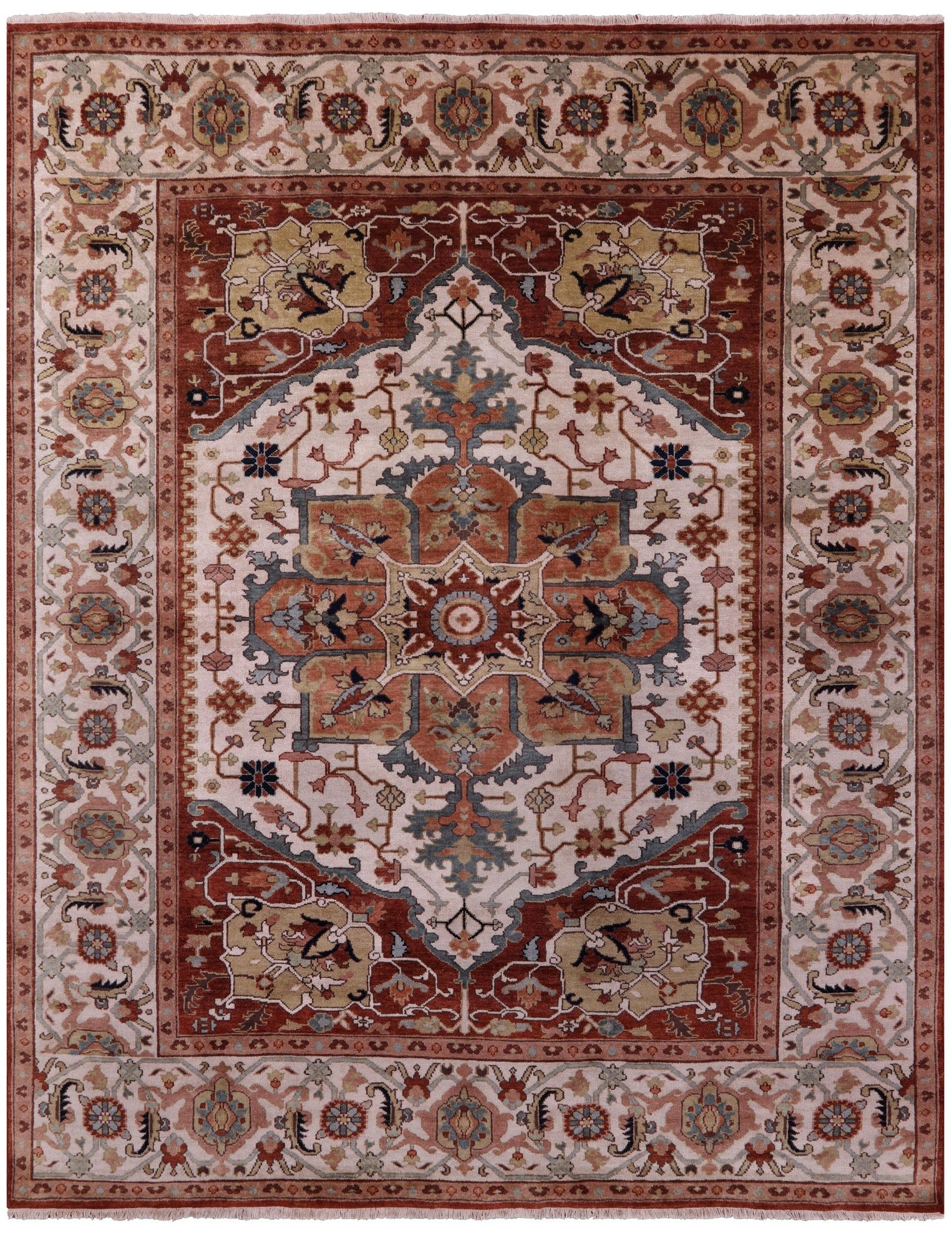 Ivory Heriz Serapi Hand Knotted Wool Rug - 7' 11" X 9' 11" - Golden Nile